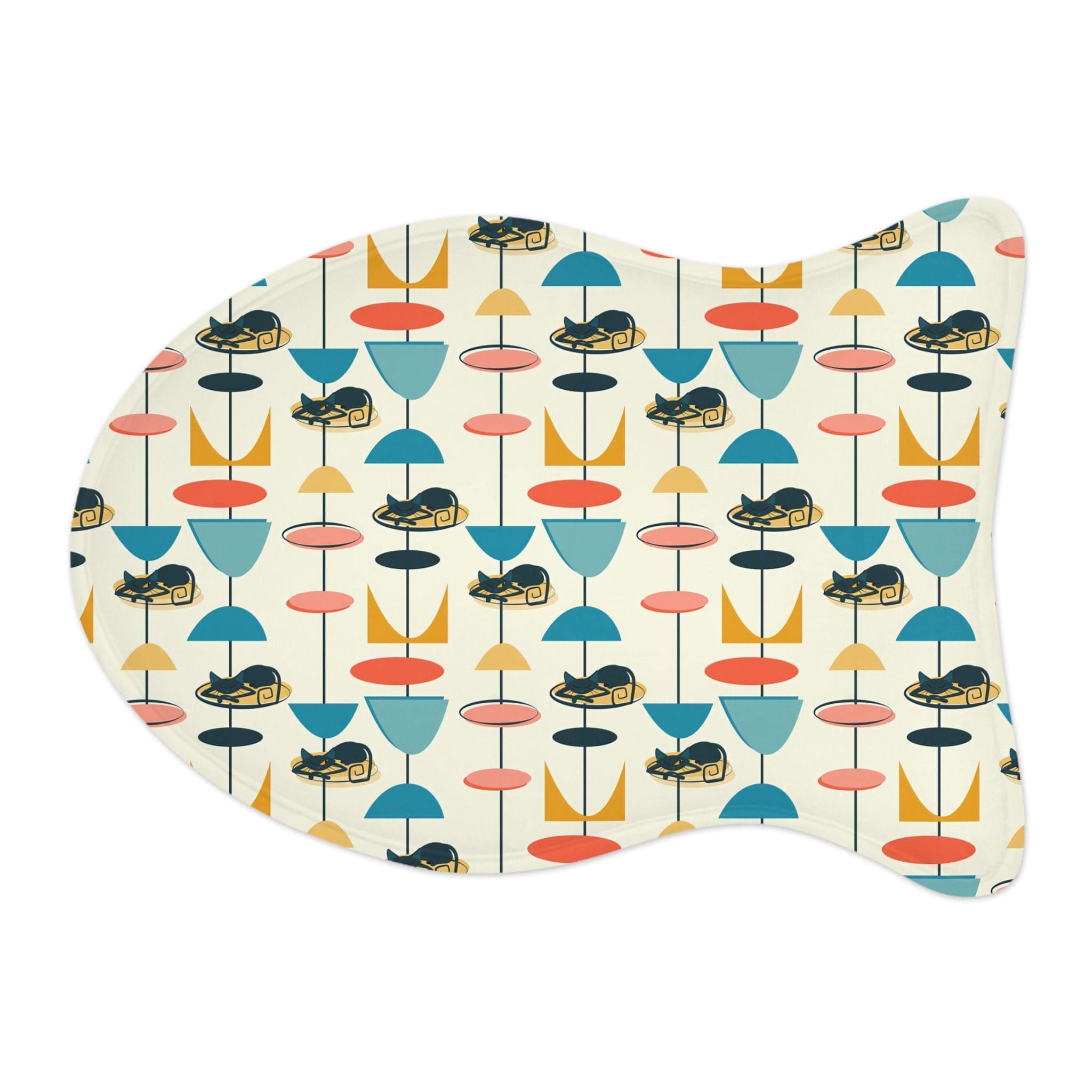 Kate McEnroe New York Atomic Kitties Fish Shaped Pet Feeding Mats, Retro Vintage Mid Century Modern Non - Slip, Highly Absorbent Pads, Cat Lovers Gift - 127981923Pet Feeding Mats59380571562898472429