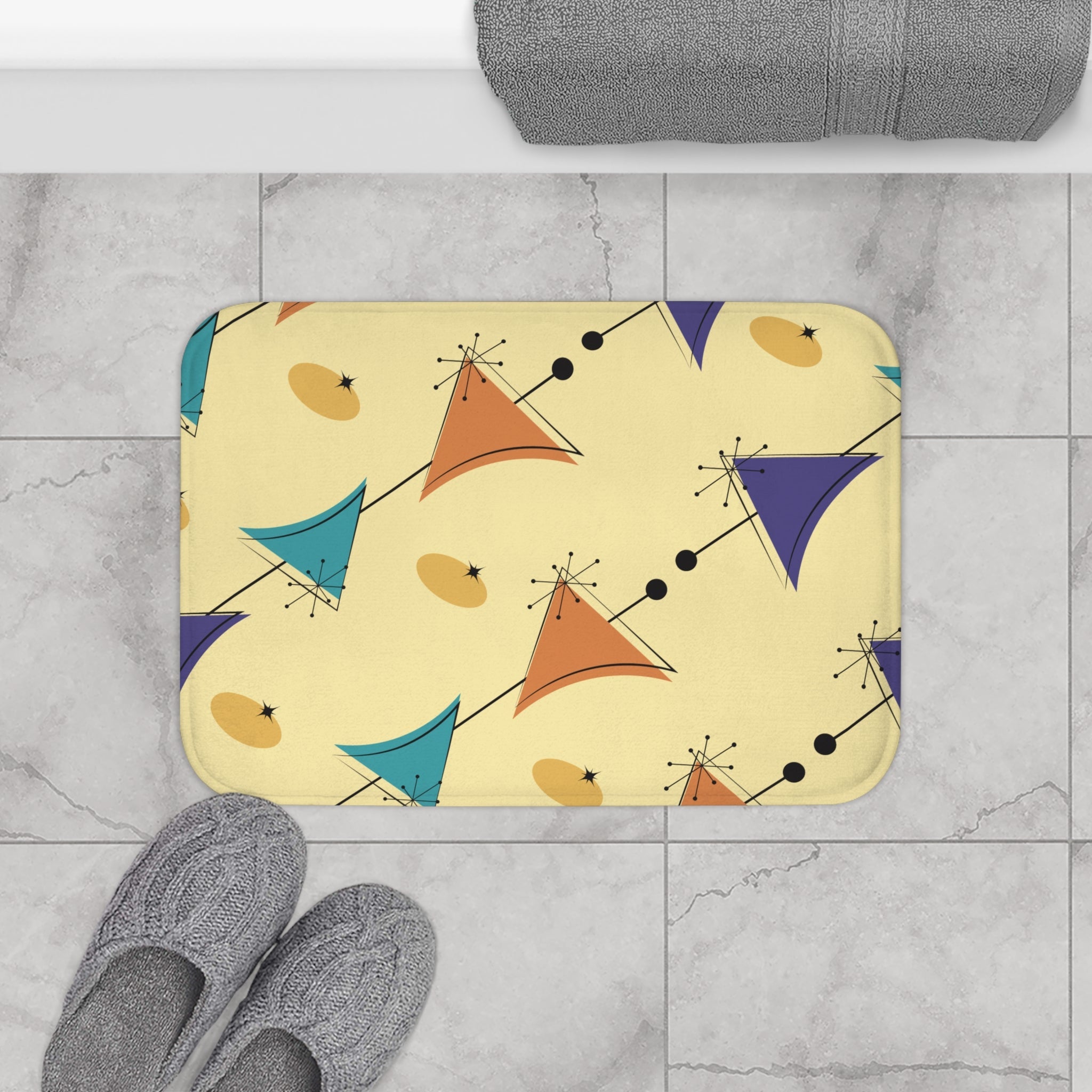 Kate McEnroe New York Atomic Mid Century Modern Bath Mat, Retro Geometric Triangle MCM Bathroom RugBath Mats21457468055804907789