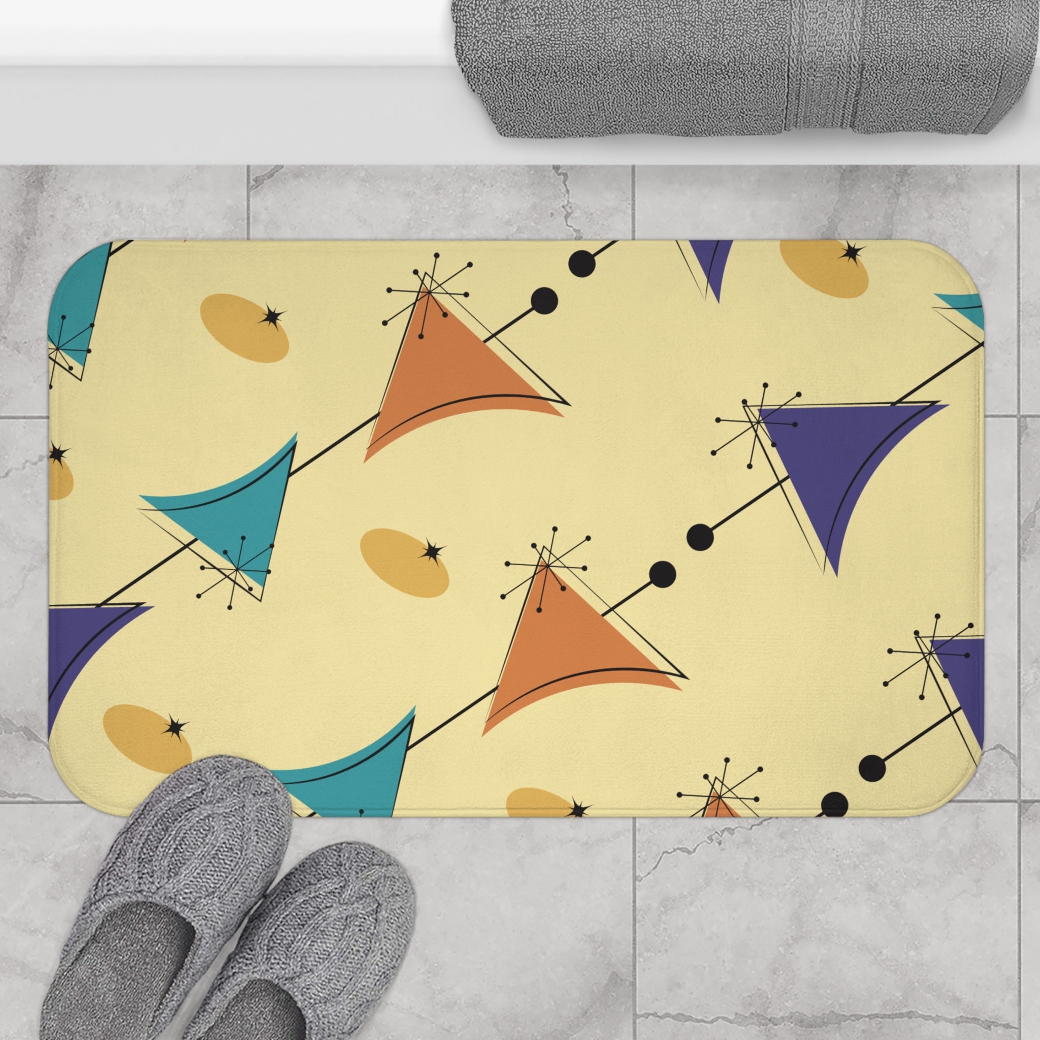 Kate McEnroe New York Atomic Mid Century Modern Bath Mat, Retro Geometric Triangle MCM Bathroom RugBath Mats70837265924948118119