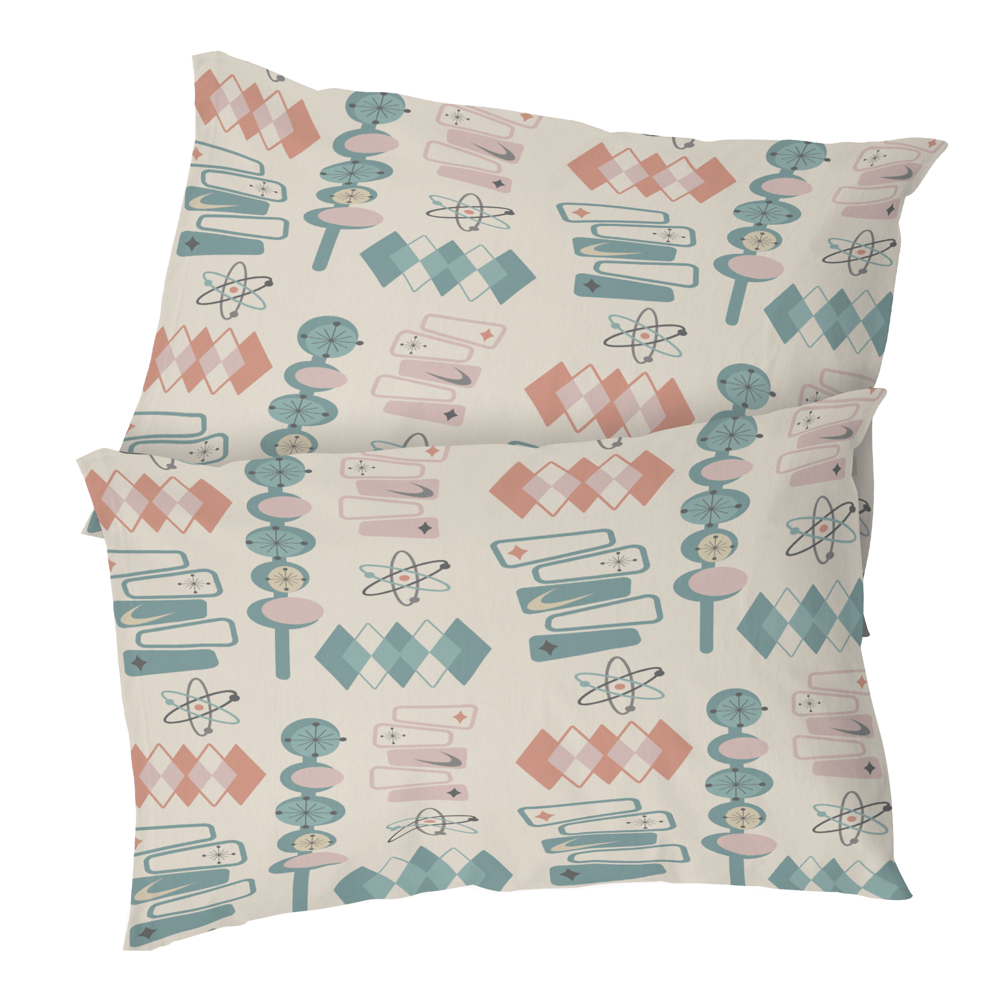 Kate McEnroe New York Atomic Mid Century Modern Pillowcase, Retro Geometric Pink Teal BeddingPillowcases1250