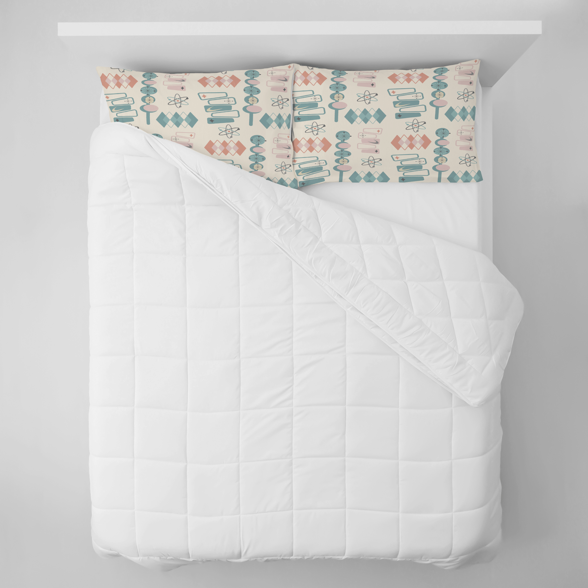 Kate McEnroe New York Atomic Mid Century Modern Pillowcase, Retro Geometric Pink Teal BeddingPillowcases1250