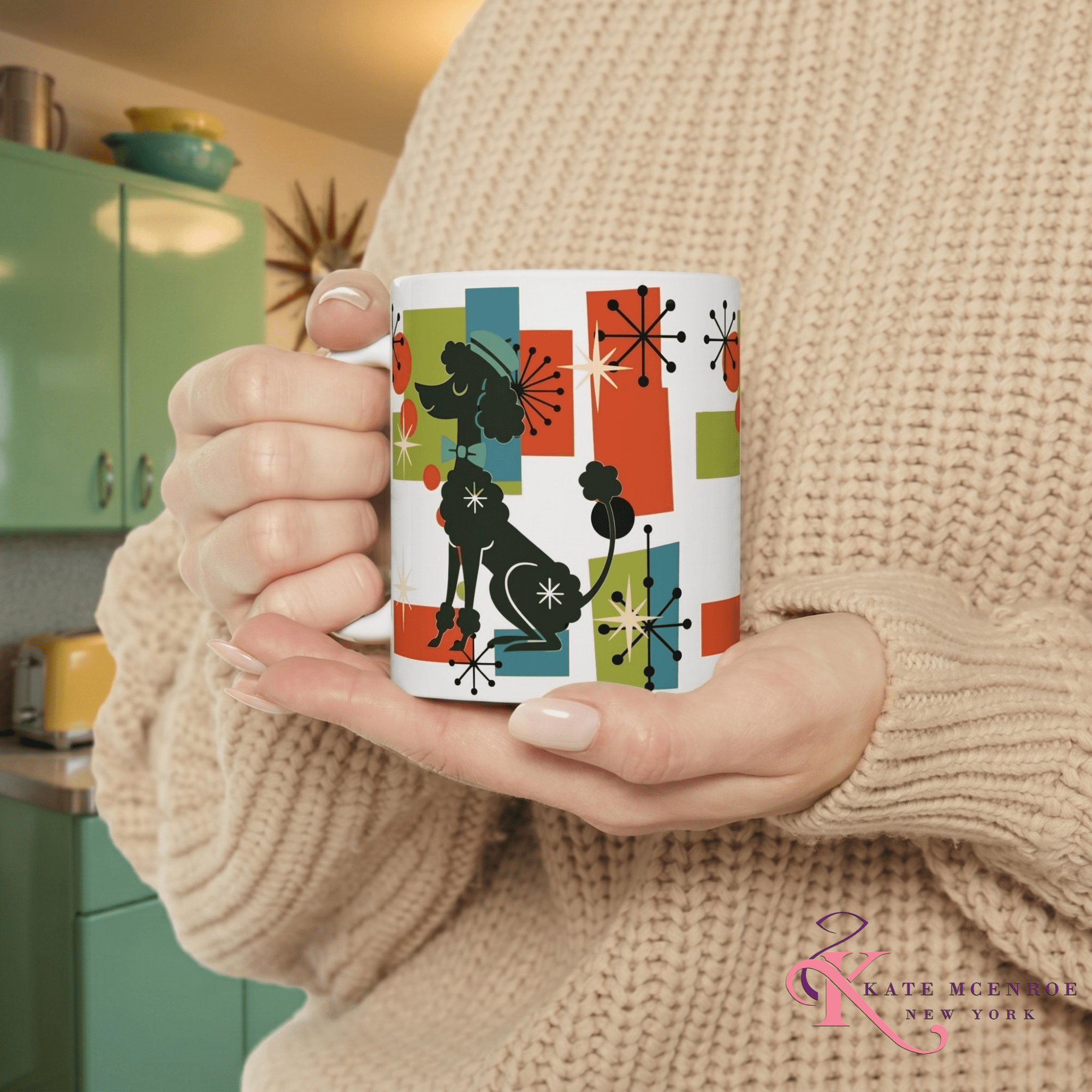 Kate McEnroe New York Atomic Poodle Coffee Mug, Retro MCM Starburst Mid Century ModernMugs28900786853722092421