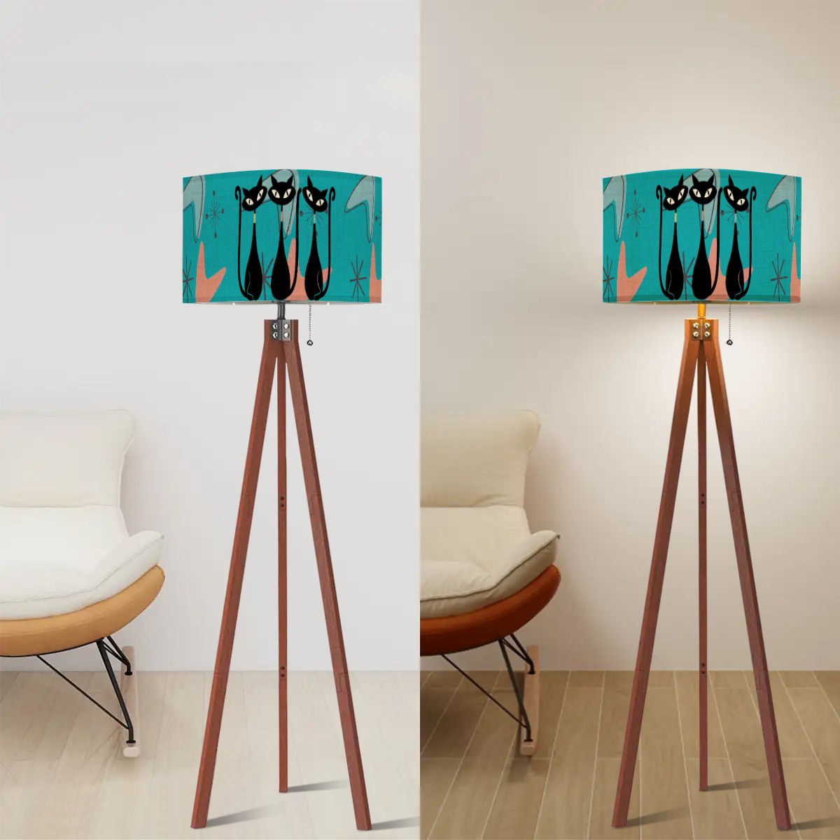 Kate McEnroe New York Atomic Sexton Cat 50s Mid Century Modern Tripod Floor LampTripod Floor LampsGVVzFurQ09