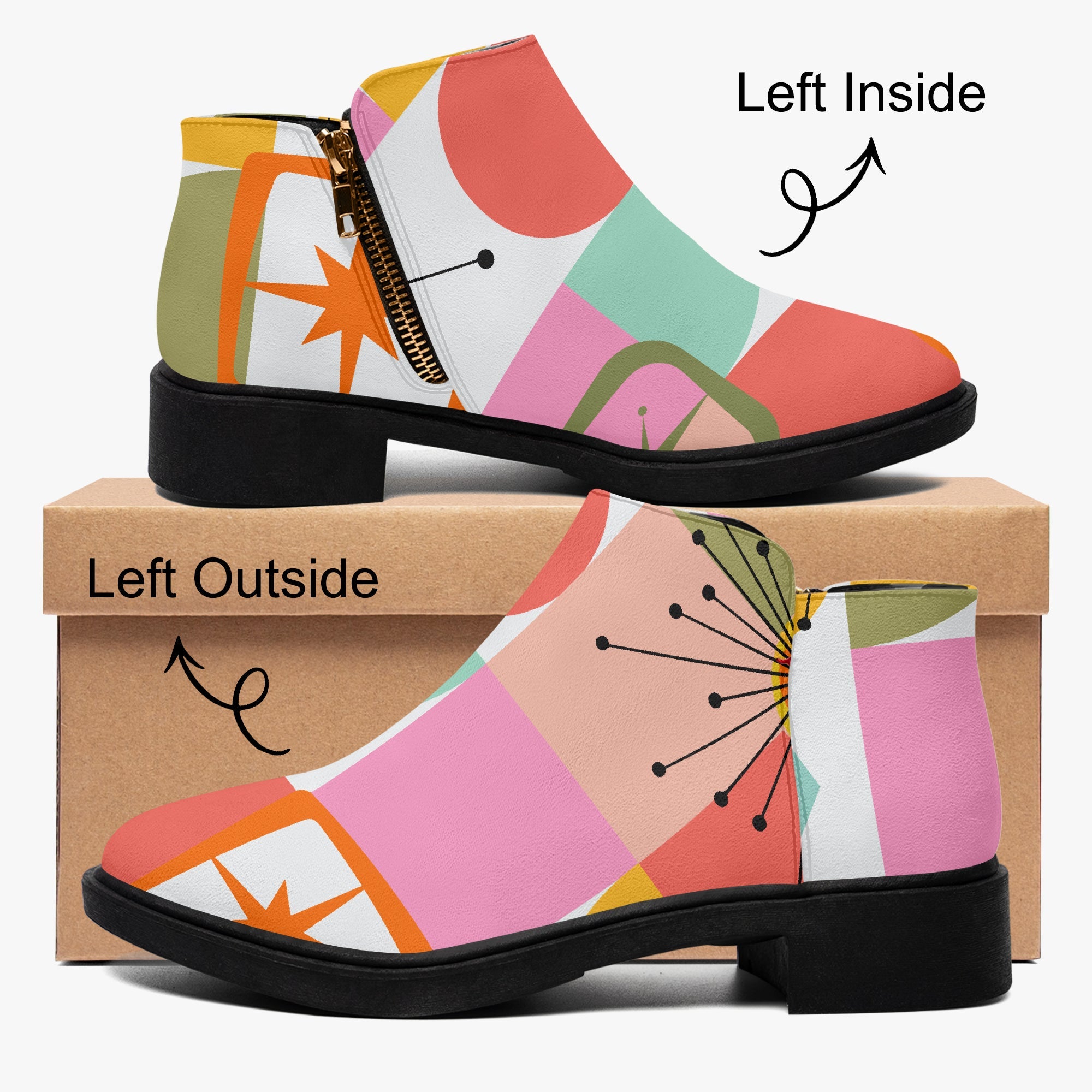 Kate McEnroe New York Atomic Starburst Ankle Boots, Mid Century Modern MCM Women&