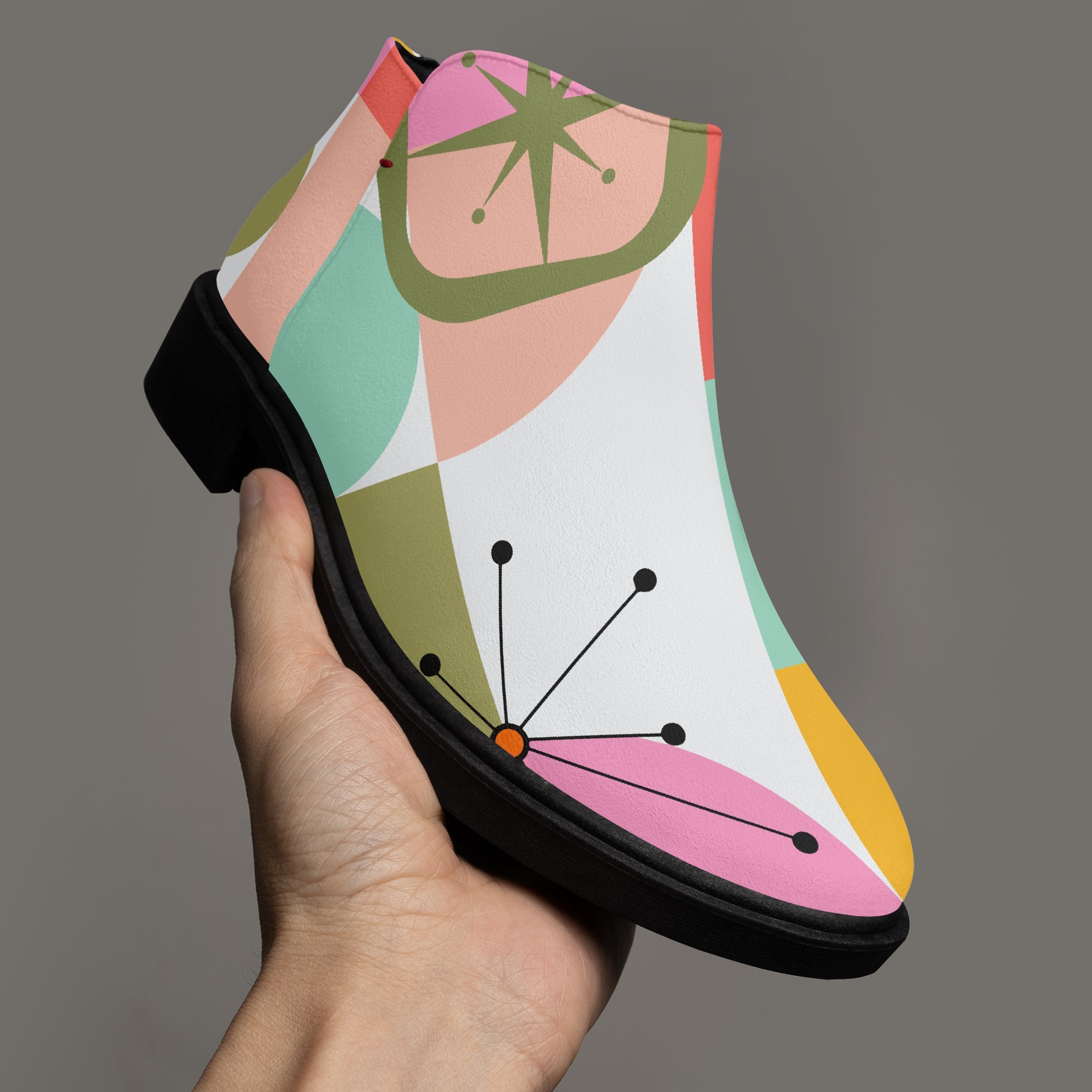 Kate McEnroe New York Atomic Starburst Ankle Boots, Mid Century Modern MCM Women&