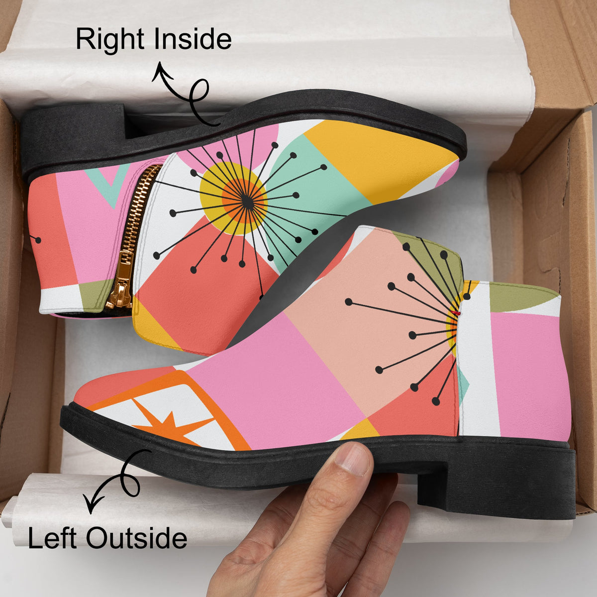 Kate McEnroe New York Atomic Starburst Ankle Boots, Mid Century Modern MCM Women&