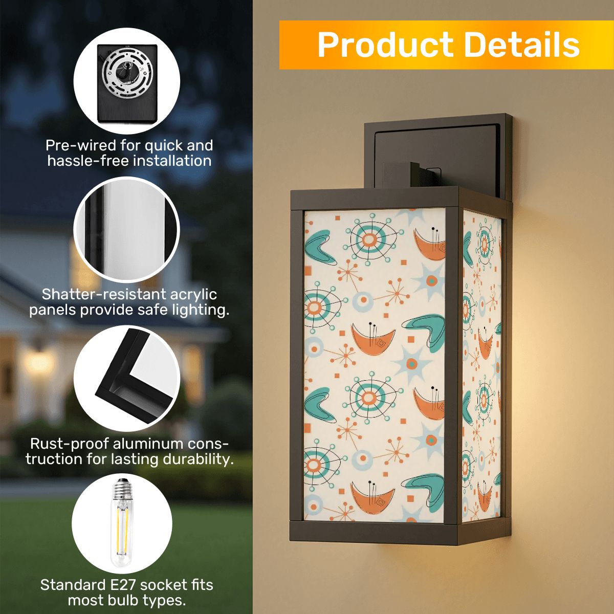 Kate McEnroe New York Atomic Starburst Boomerang Wall Sconce, Retro Mid Century Modern Porch LightOutdoor Wall LightsFBzICzej3z