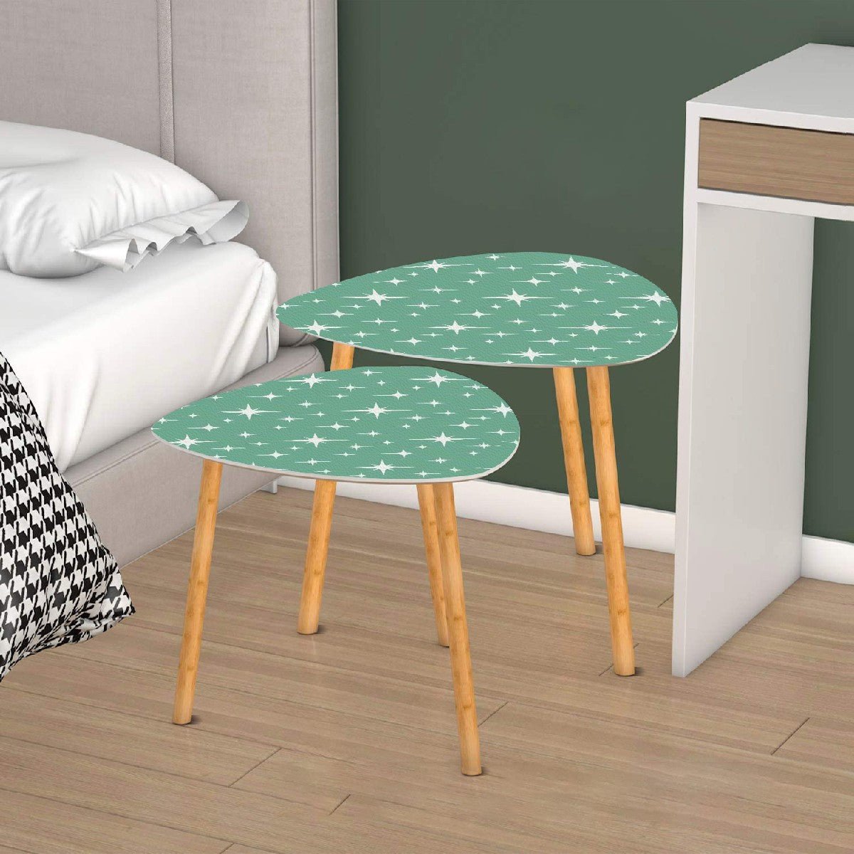 Kate McEnroe New York Atomic Starburst Green MCM Nesting Tables, Mid Century Modern Retro Accent FurnitureNesting TablesOMt7Vsr5HN