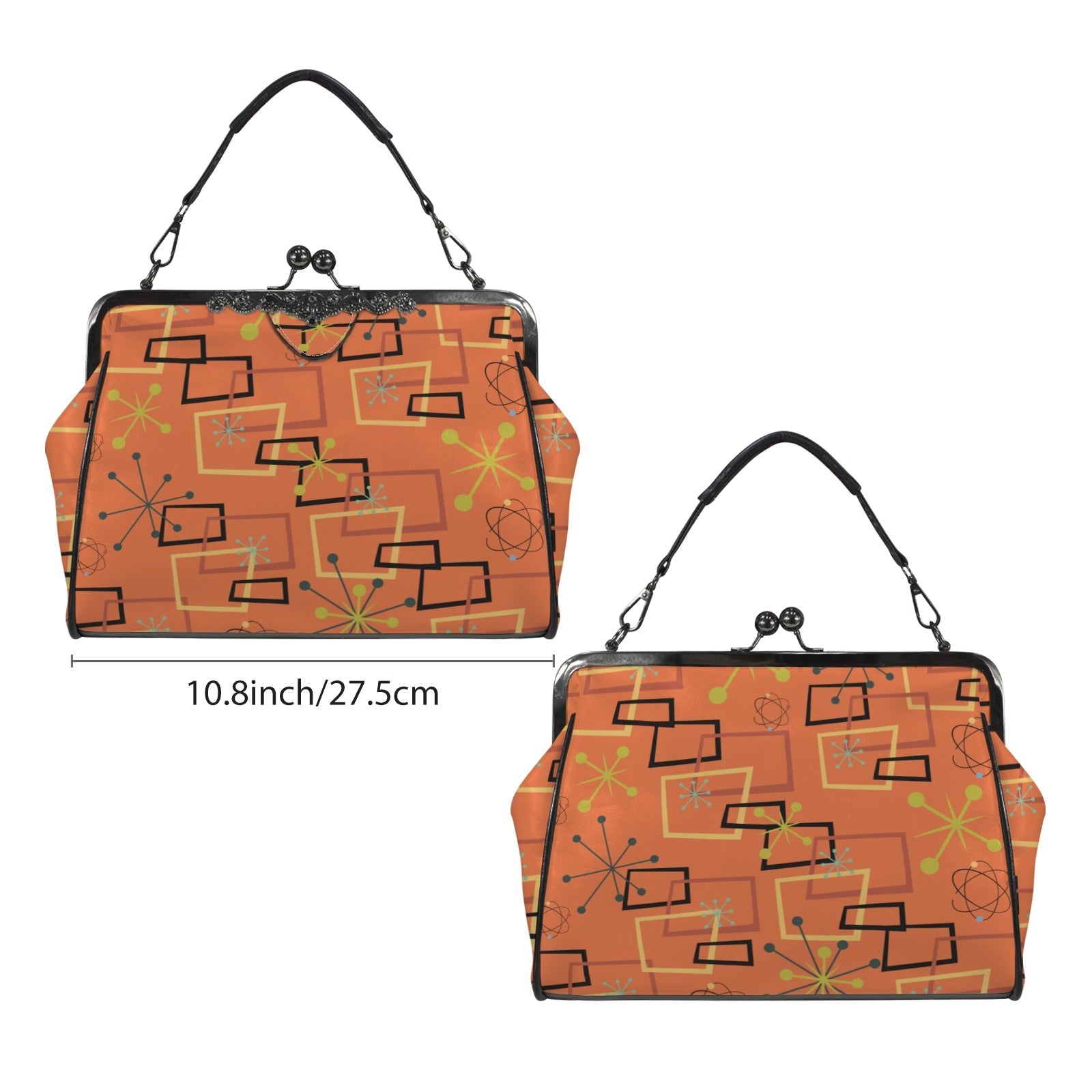 Kate McEnroe New York Atomic Starburst Kiss Lock Handbag Mid Century Modern Orange PurseCrossbody BagsD3270074