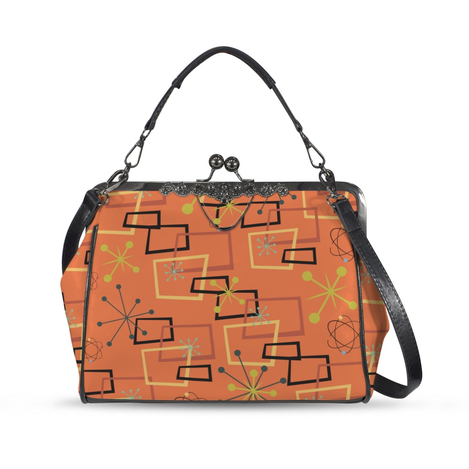 Kate McEnroe New York Atomic Starburst Kiss Lock Handbag Mid Century Modern Orange PurseCrossbody BagsD3270074