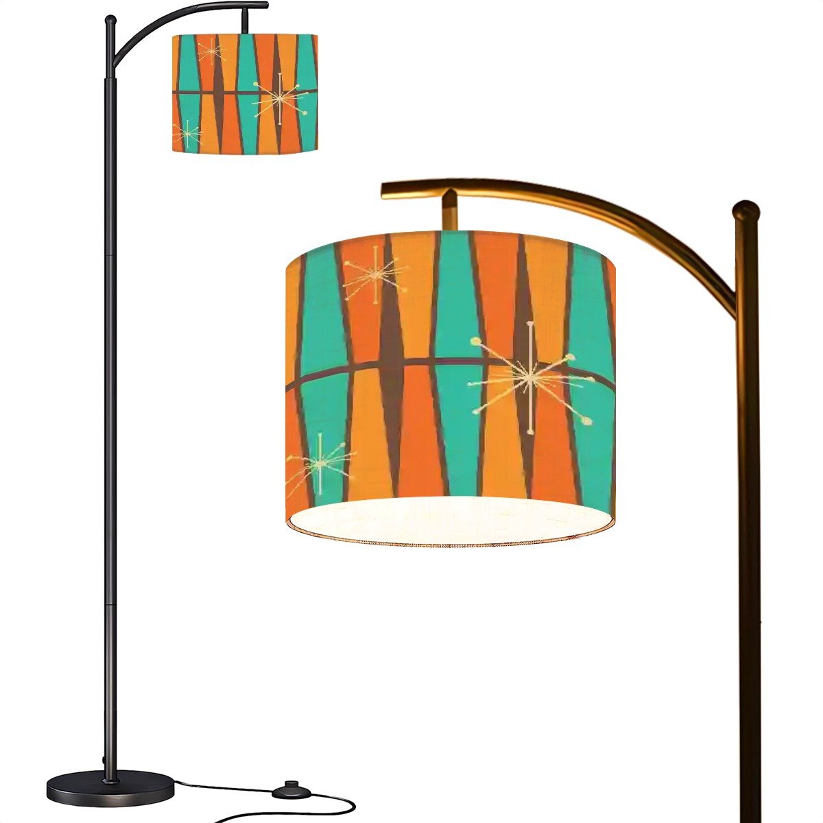 Kate McEnroe New York Atomic Starburst Mid Century Modern Floor Lamp, Retro 50s Arc Lamp, Vintage Orange Teal Geometric Shade Accent LightingFloor LampsCXWtoKsSVO