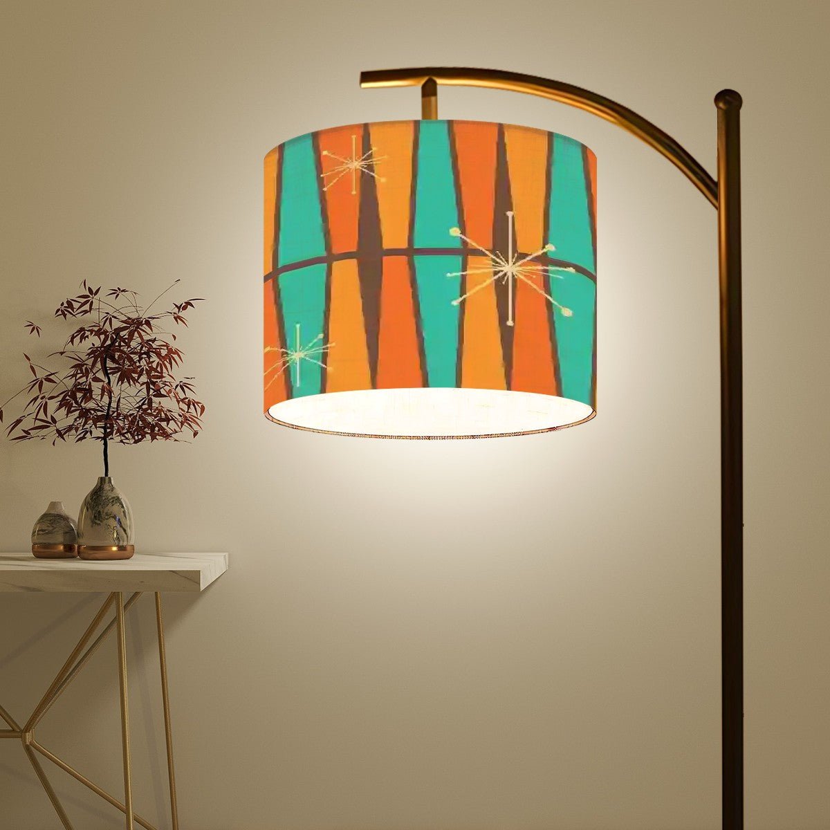 Kate McEnroe New York Atomic Starburst Mid Century Modern Floor Lamp, Retro 50s Arc Lamp, Vintage Orange Teal Geometric Shade Accent LightingFloor LampsCXWtoKsSVO