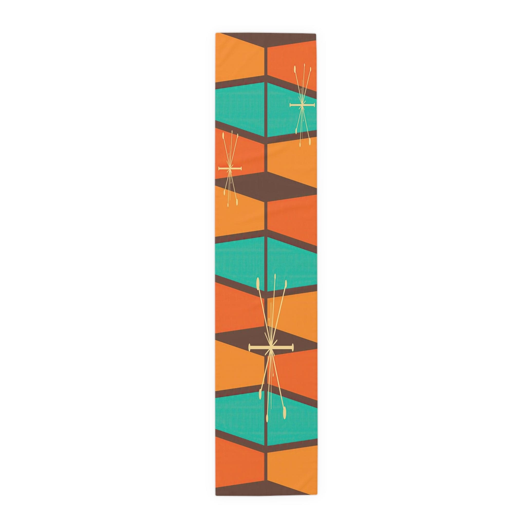 Kate McEnroe New York Atomic Starburst Mid Century Modern Table Runner, Retro 50s Vintage Style Burnt Orange, Teal, Mustard Yellow Geometric Abstract Table LinensTable Runners73168115845101871629