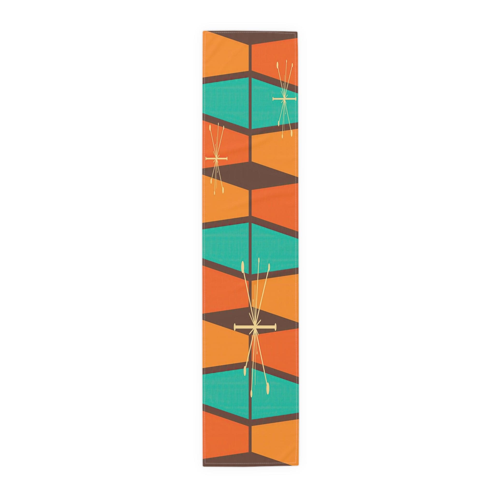 Kate McEnroe New York Atomic Starburst Mid Century Modern Table Runner, Retro 50s Vintage Style Burnt Orange, Teal, Mustard Yellow Geometric Abstract Table LinensTable Runners18602906657079395183