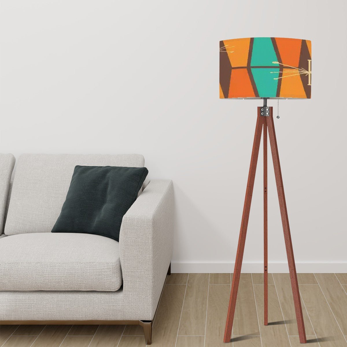 Kate McEnroe New York Atomic Starburst Mid Century Modern Tripod Floor Lamp, Retro 50s, Vintage Orange Teal Geometric Shade Accent LightingFloor Lampss0fNEN7jDu