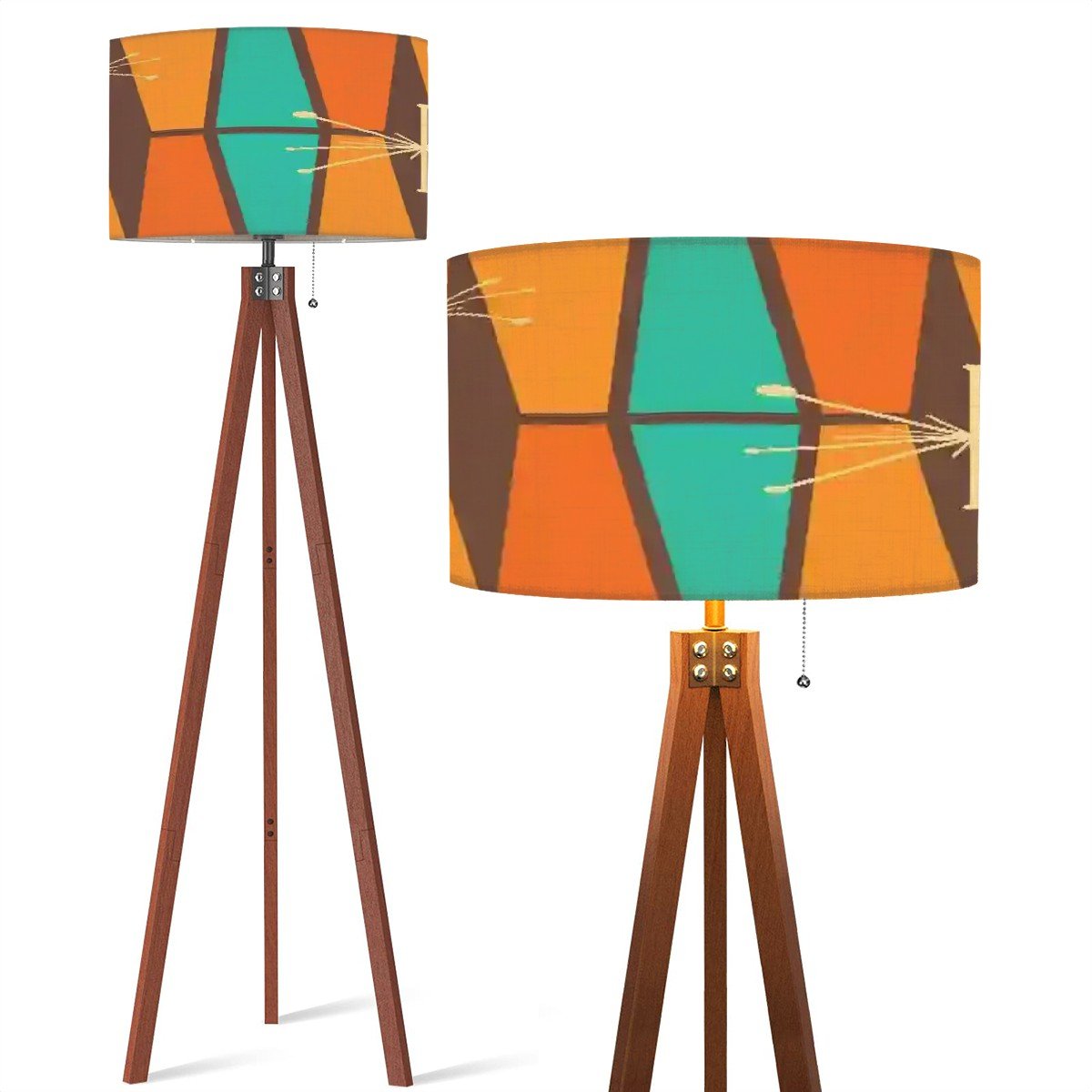 Kate McEnroe New York Atomic Starburst Mid Century Modern Tripod Floor Lamp, Retro 50s, Vintage Orange Teal Geometric Shade Accent LightingFloor Lampss0fNEN7jDu