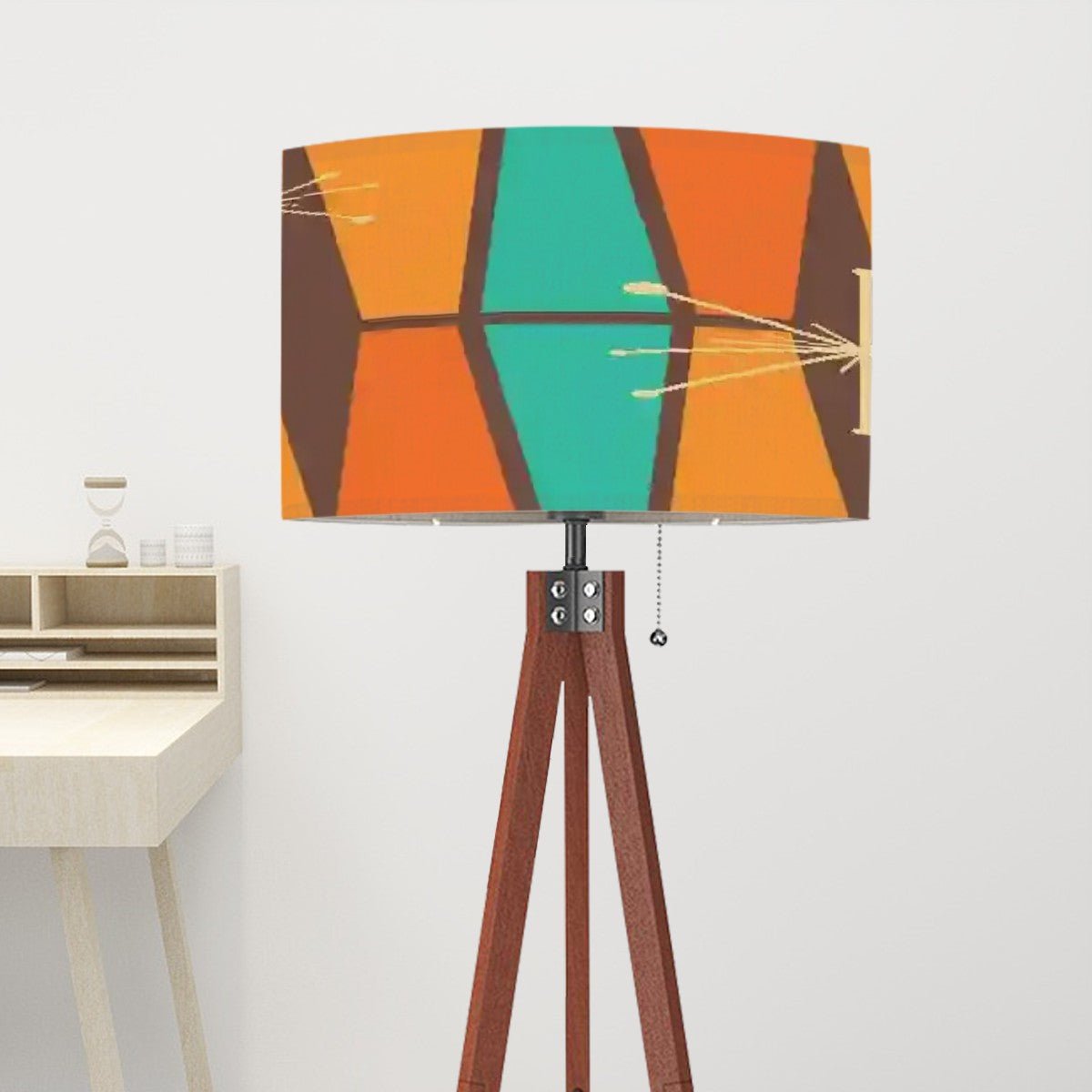 Kate McEnroe New York Atomic Starburst Mid Century Modern Tripod Floor Lamp, Retro 50s, Vintage Orange Teal Geometric Shade Accent LightingFloor Lampss0fNEN7jDu