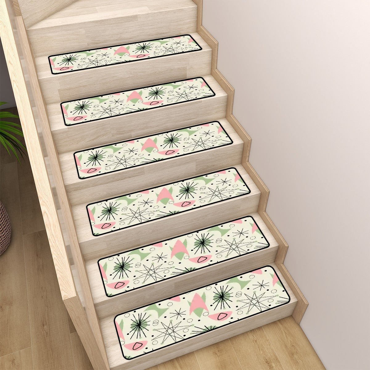 Kate McEnroe New York Atomic Starburst Stair Treads, 1950s Pink Mint Boomerang Non Slip MatsStair Treads2ub8opomtq