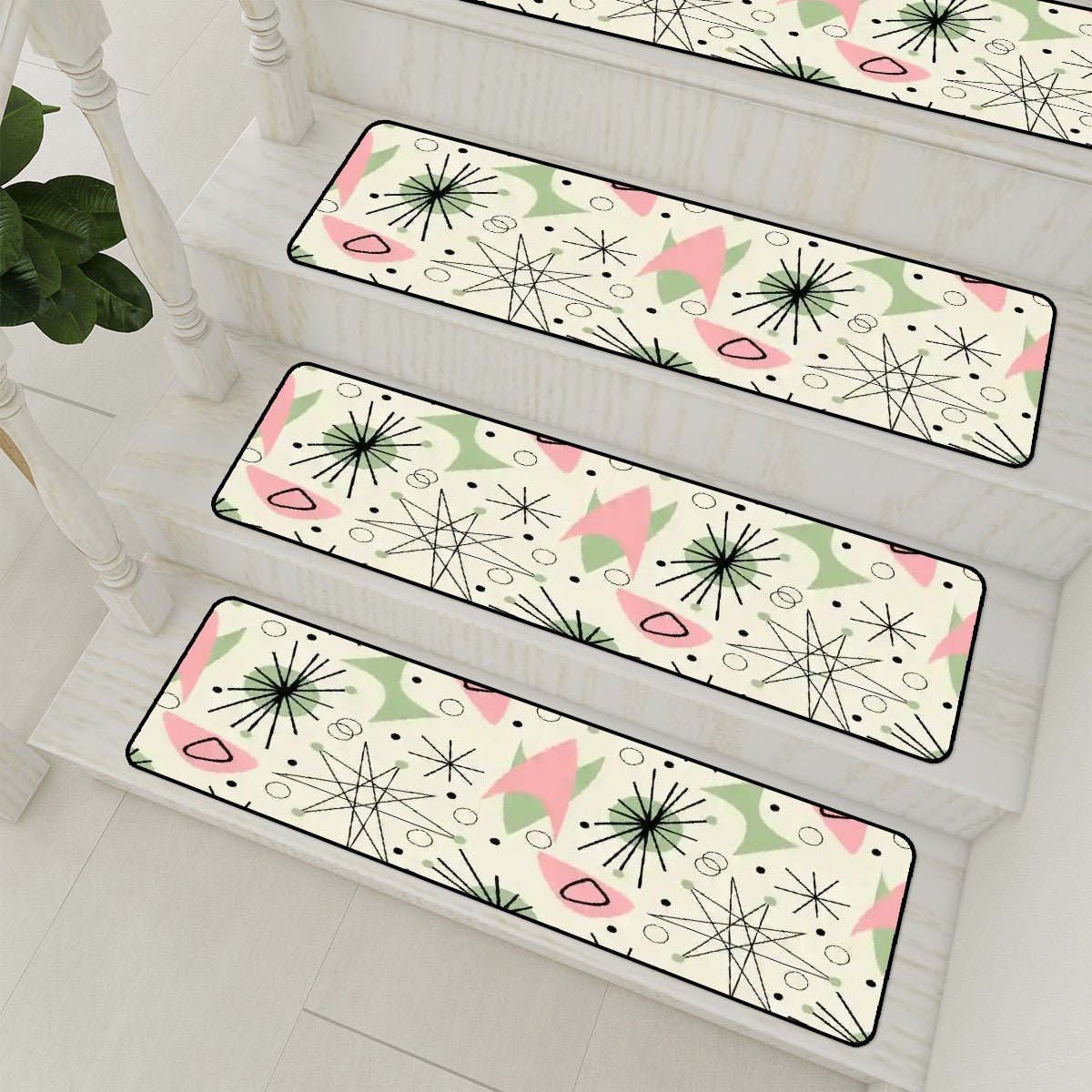 Kate McEnroe New York Atomic Starburst Stair Treads, 1950s Pink Mint Boomerang Non Slip MatsStair Treads2ub8opomtq