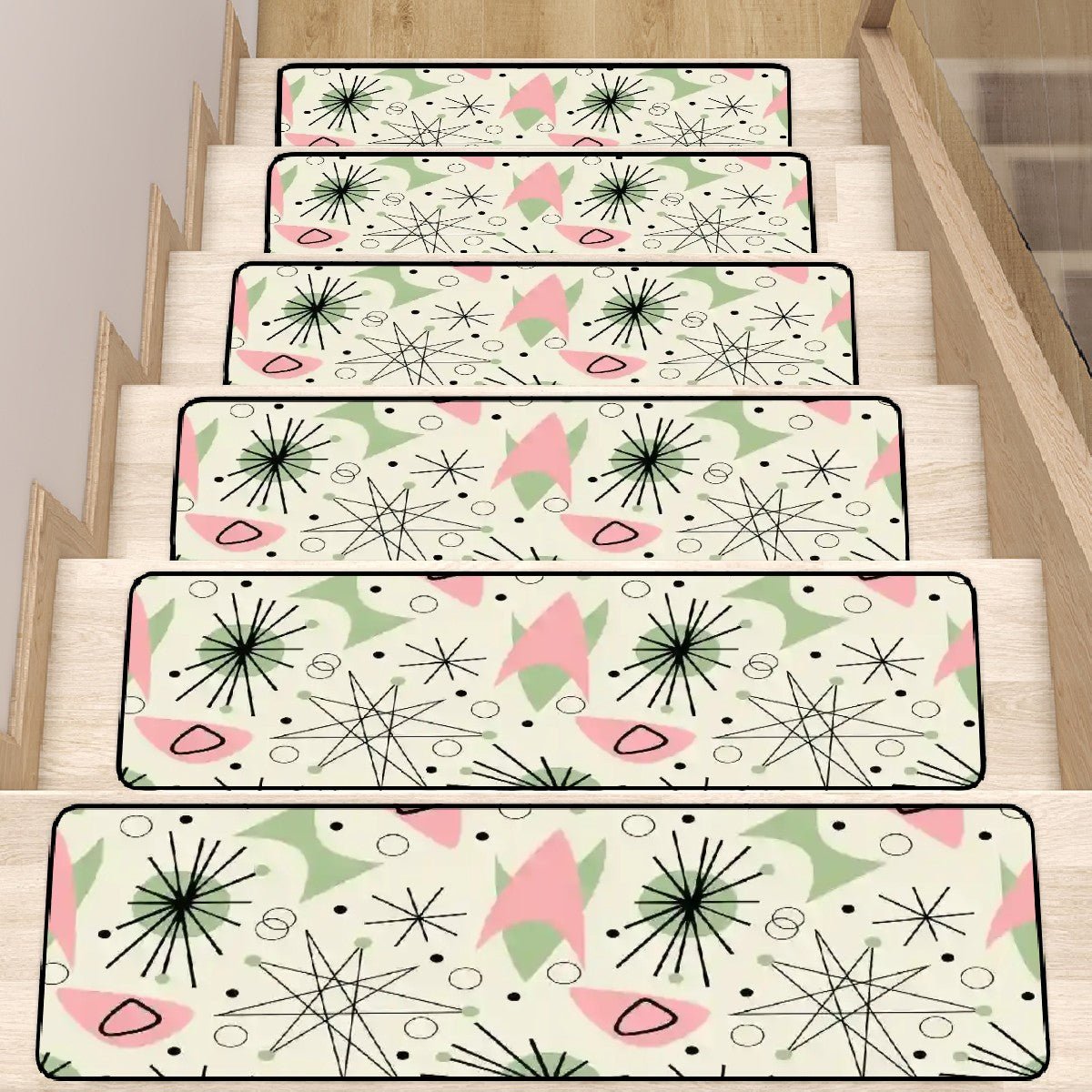 Kate McEnroe New York Atomic Starburst Stair Treads, 1950s Pink Mint Boomerang Non Slip MatsStair Treads2ub8opomtq