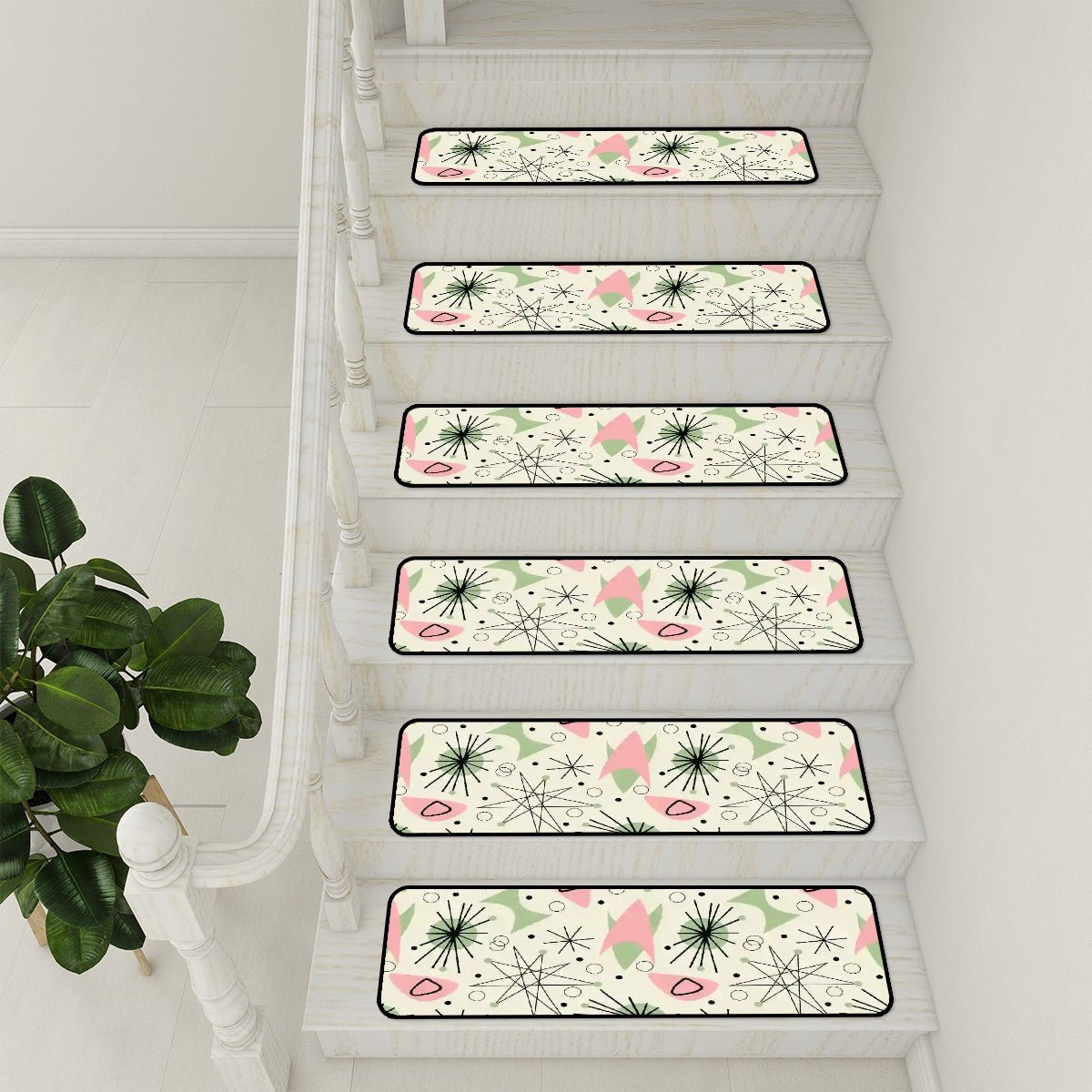 Kate McEnroe New York Atomic Starburst Stair Treads, 1950s Pink Mint Boomerang Non Slip MatsStair Treads2ub8opomtq