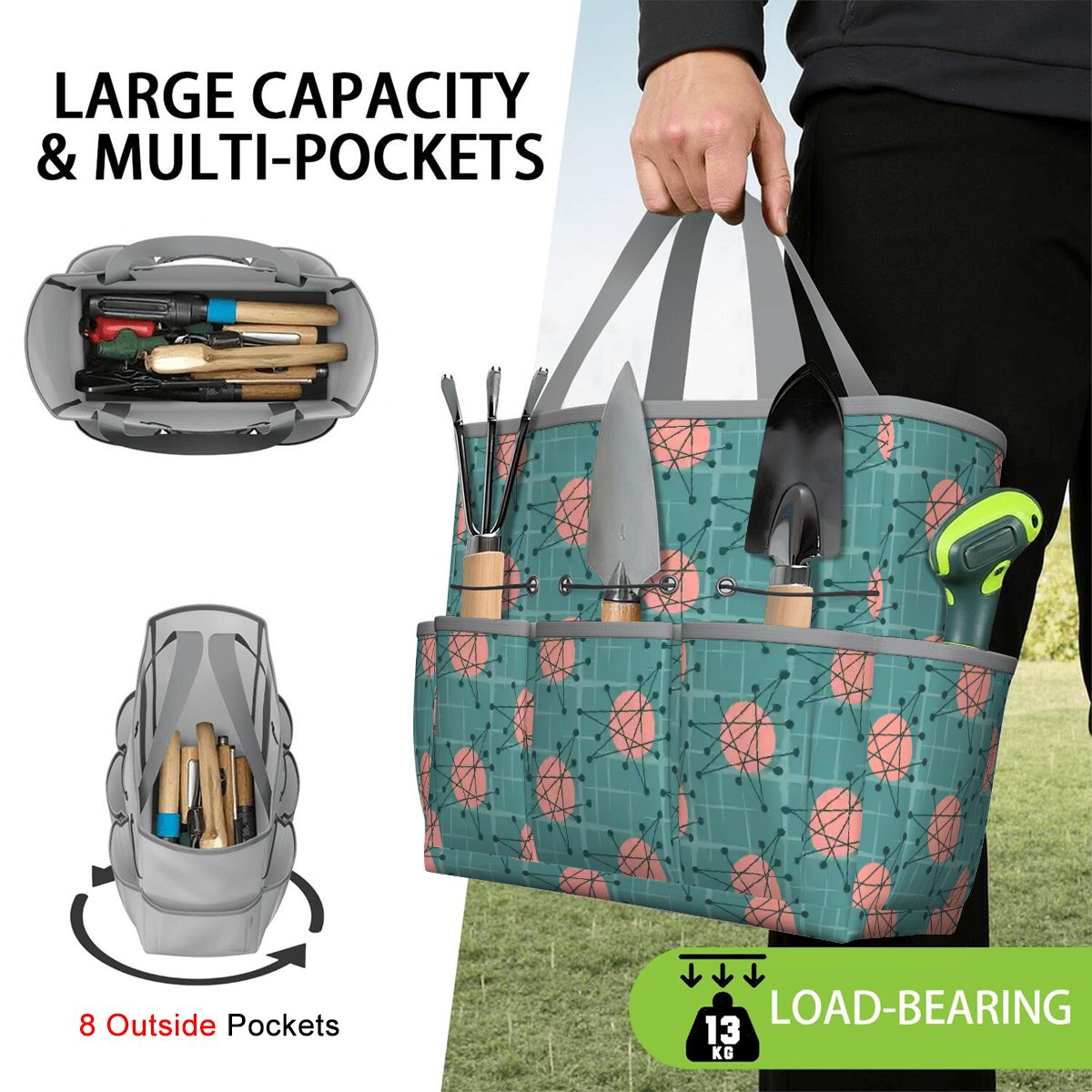 Kate McEnroe New York Atomic Starburst Teal Mid Century Modern Garden Tool BagGarden Tool BaguVS0pyVAZ8
