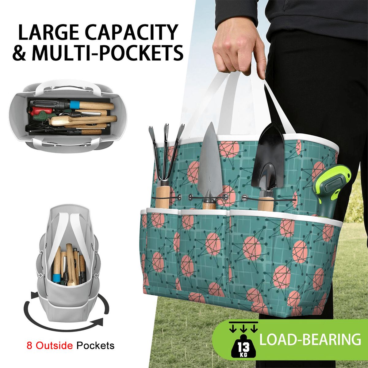 Kate McEnroe New York Atomic Starburst Teal Mid Century Modern Garden Tool BagGarden Tool BaguVS0pyVAZ8