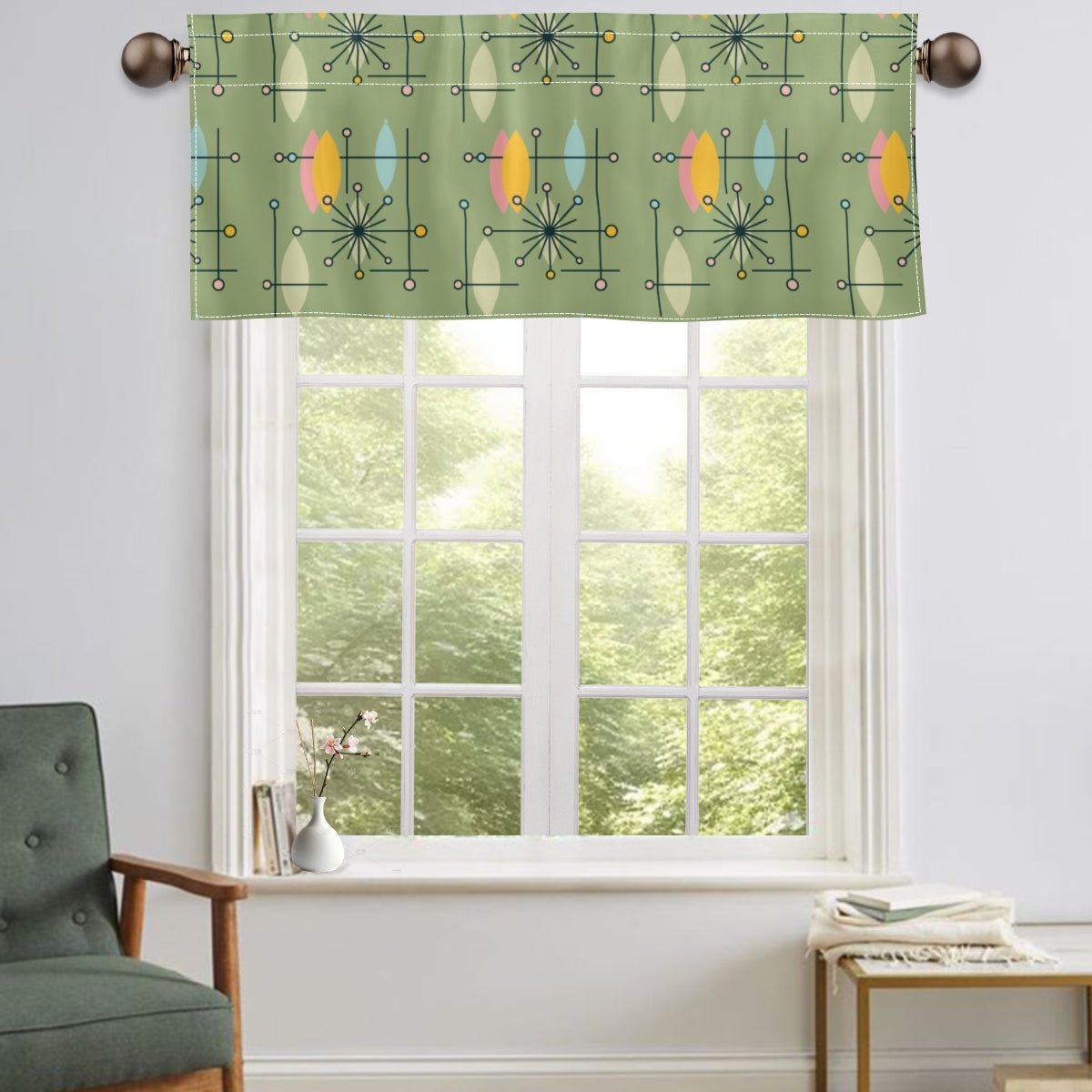 Kate McEnroe New York Atomic Starburst Window Valance, Mid Century Modern Geometric Green DraperyValancesH5KRTB - T2AMRQ - 22DRJ7