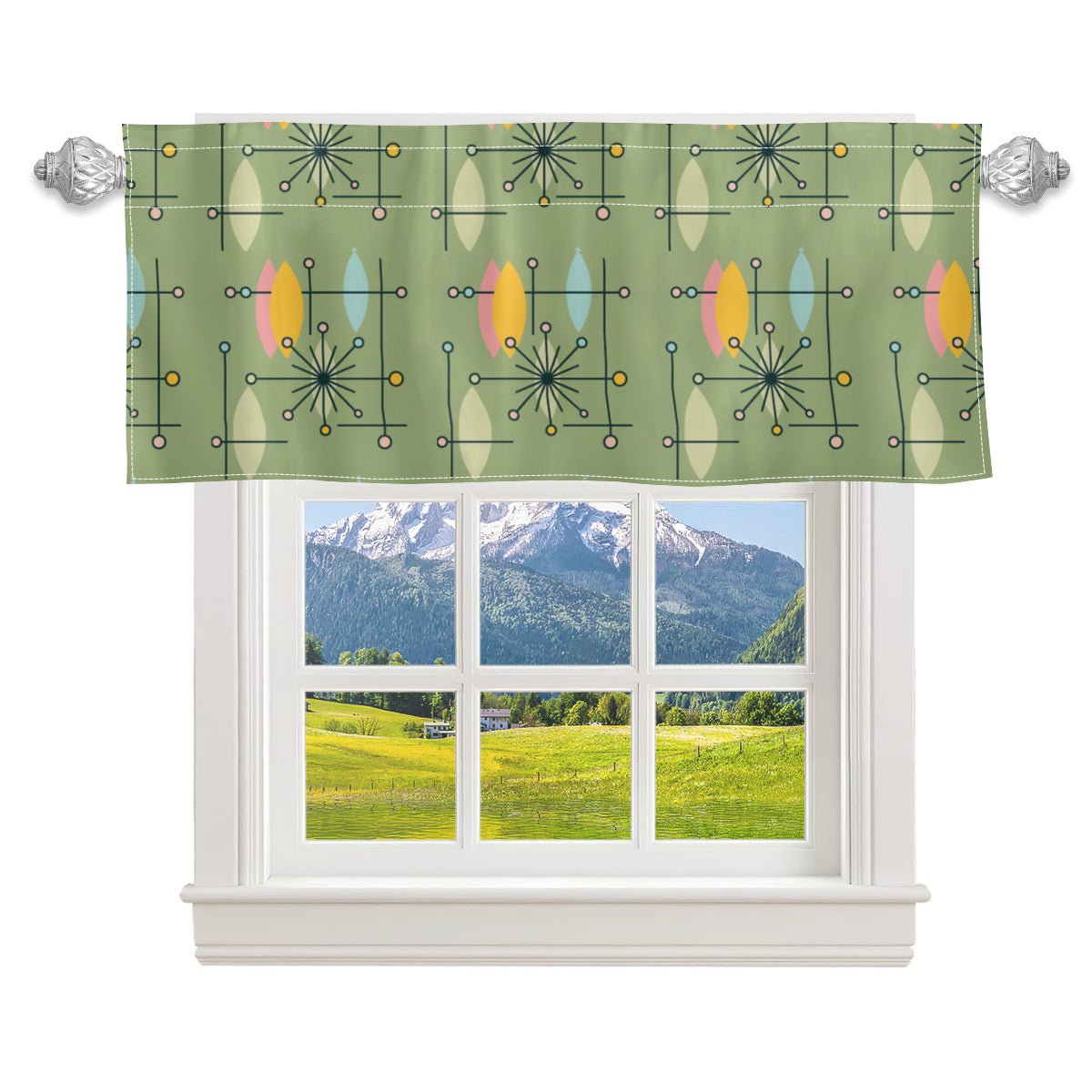 Kate McEnroe New York Atomic Starburst Window Valance, Mid Century Modern Geometric Green DraperyValancesH5KRTB - T2AMRQ - 22DRJ7