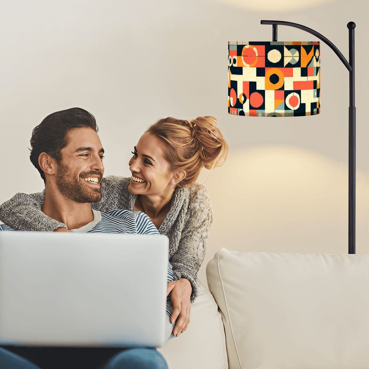 Kate McEnroe New York Bauhaus Arc Floor Lamp, Mid Century Modern Geometric Drum Shade, Retro Abstract Accent LightArc Floor LampsbU4gfG9r6s