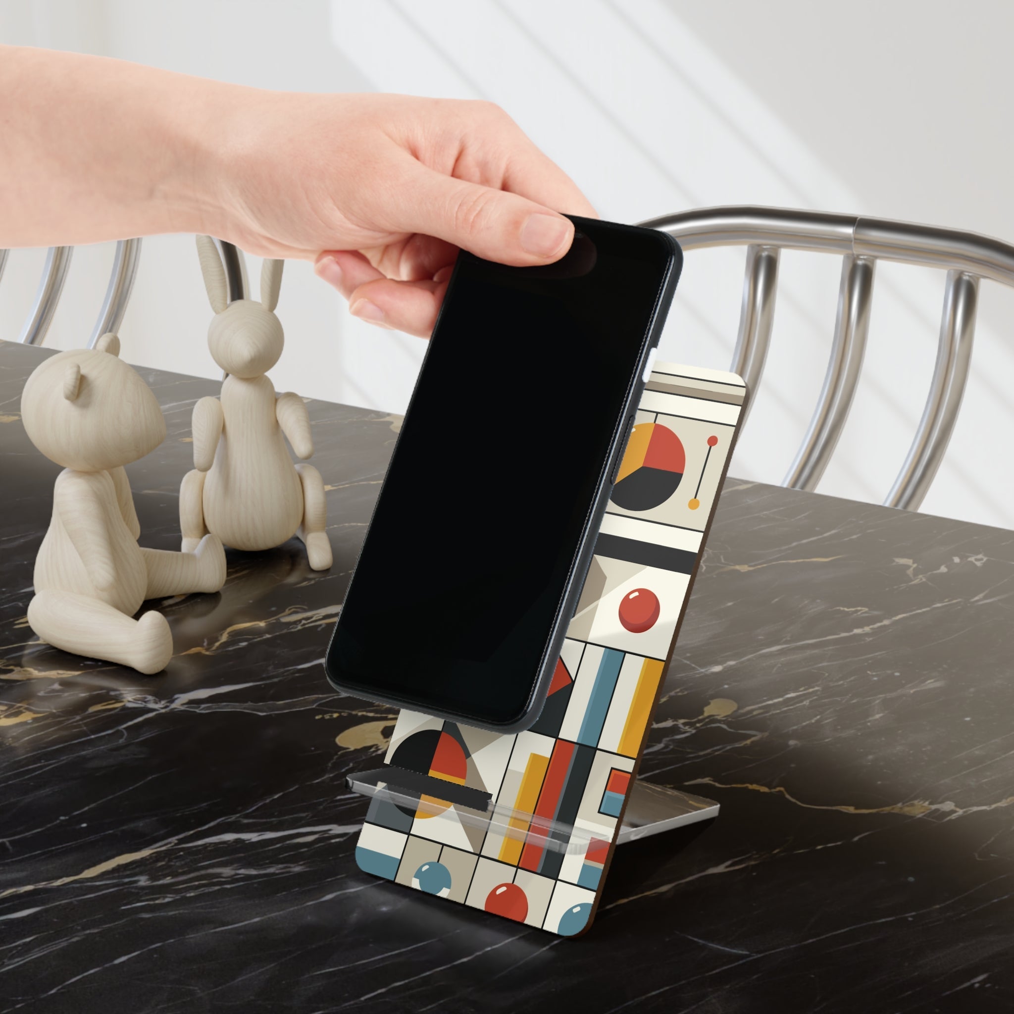 Kate McEnroe New York Bauhaus Geometric Phone Stand, Mid Century Modern Smartphone Holder, Retro Abstract Art Tech DisplayMobile Phone Stands14175032407620357837