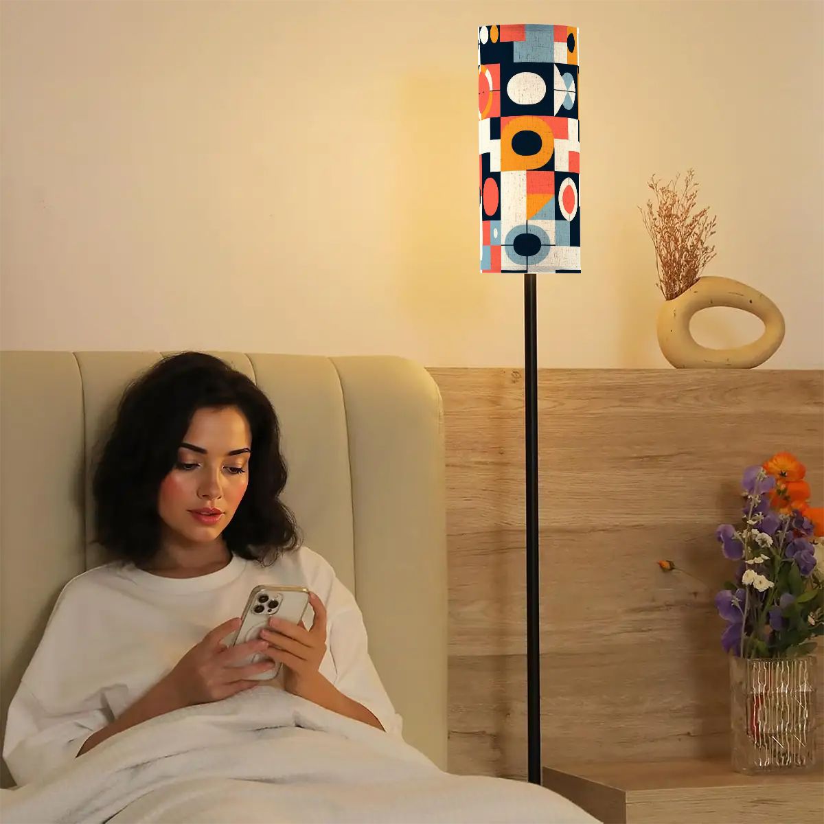 Kate McEnroe New York Bauhaus Tall Floor Lamp, Mid Century Modern Geometric Abstract Standing Light, Retro Art Style LightingTall Floor LampsQeRfs2ezkJ