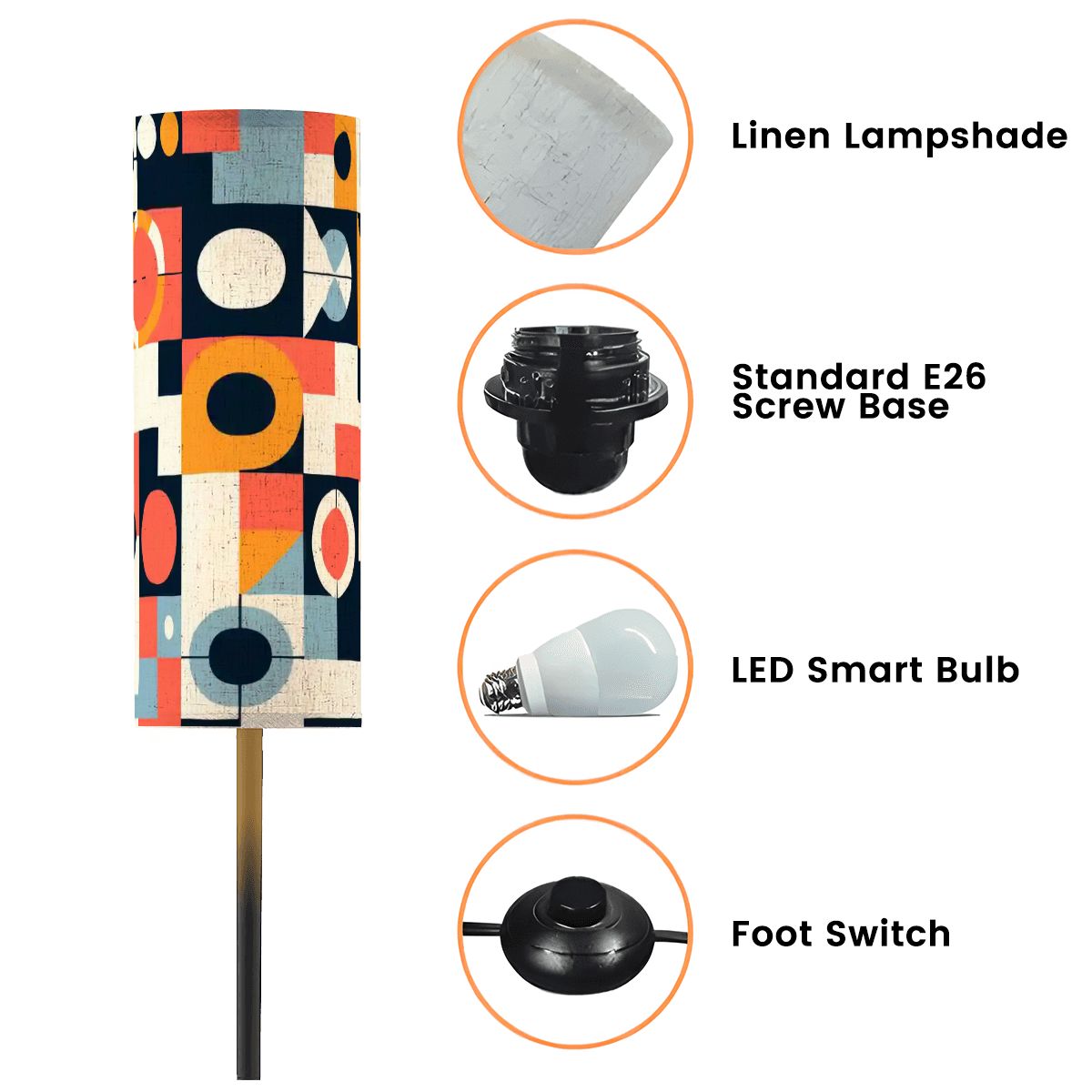 Kate McEnroe New York Bauhaus Tall Floor Lamp, Mid Century Modern Geometric Abstract Standing Light, Retro Art Style LightingTall Floor LampsQeRfs2ezkJ