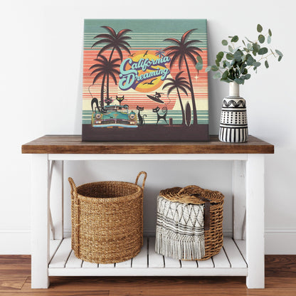 Kate McEnroe New York Beachfront Atomic Cats California Dreaming Retro Vintage West Coast Canvas Art Canvas Wall Art