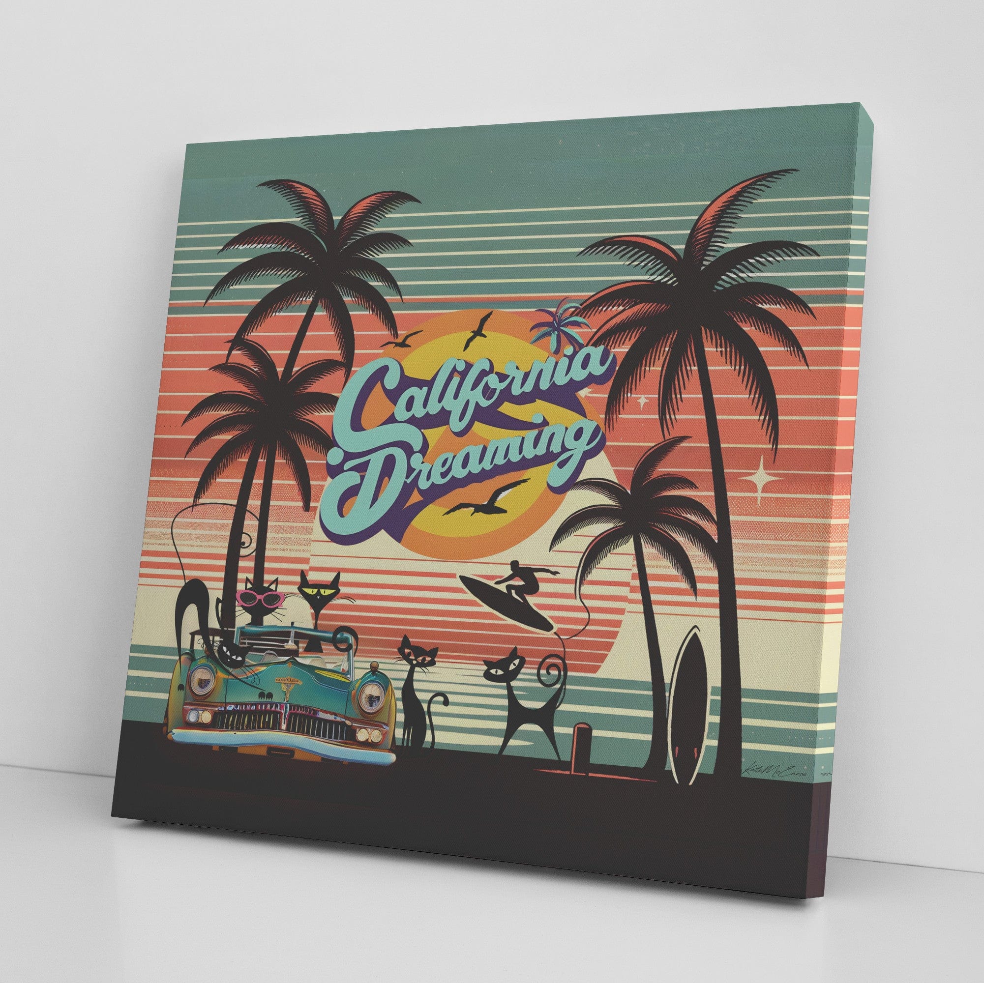 Kate McEnroe New York Beachfront Atomic Cats California Dreaming Retro Vintage West Coast Canvas ArtCanvas Wall Art139002