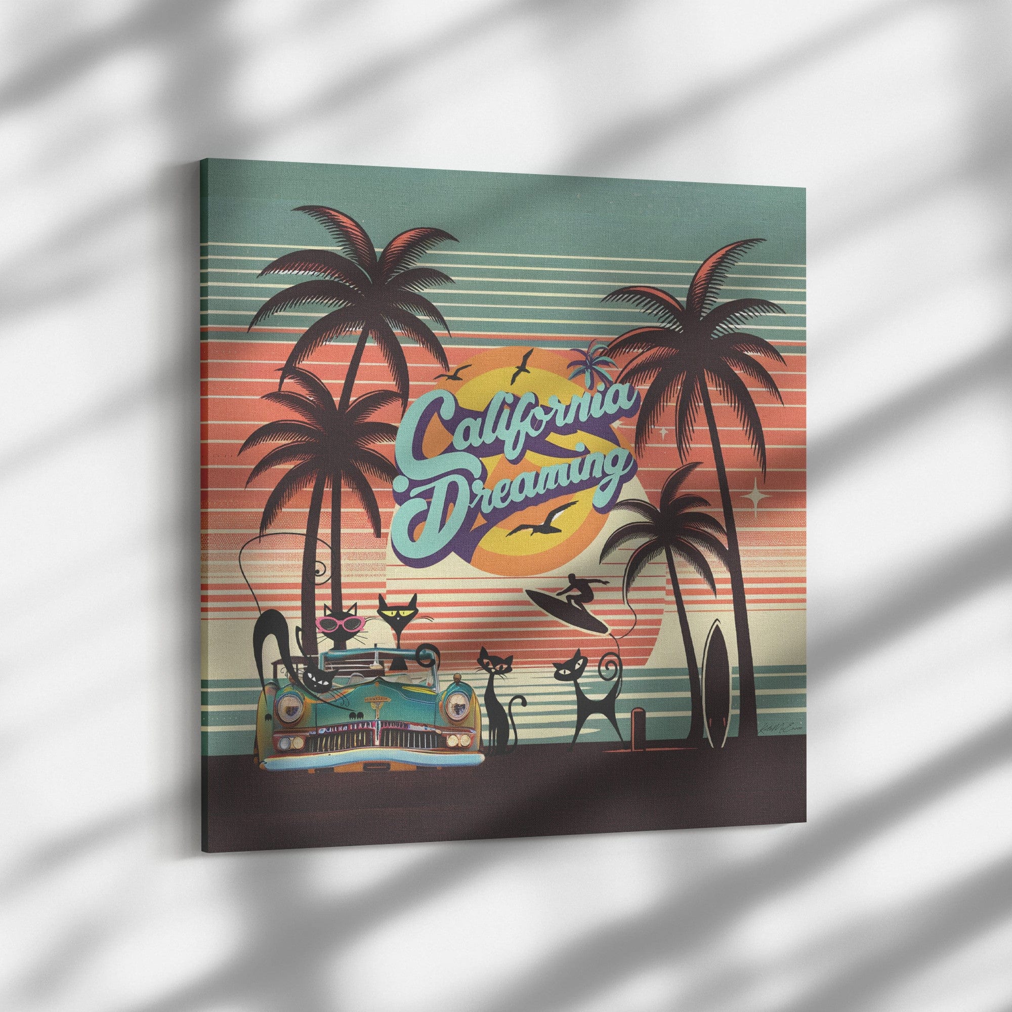 Kate McEnroe New York Beachfront Atomic Cats California Dreaming Retro Vintage West Coast Canvas ArtCanvas Wall Art139002
