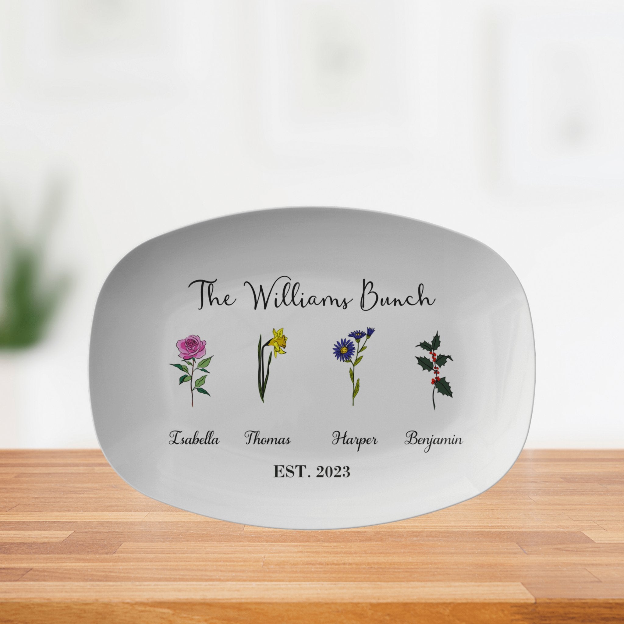 Kate McEnroe New York Birth Month Flower Family Platter PersonalizedServing PlattersPP1 - BIR - FLO - 68
