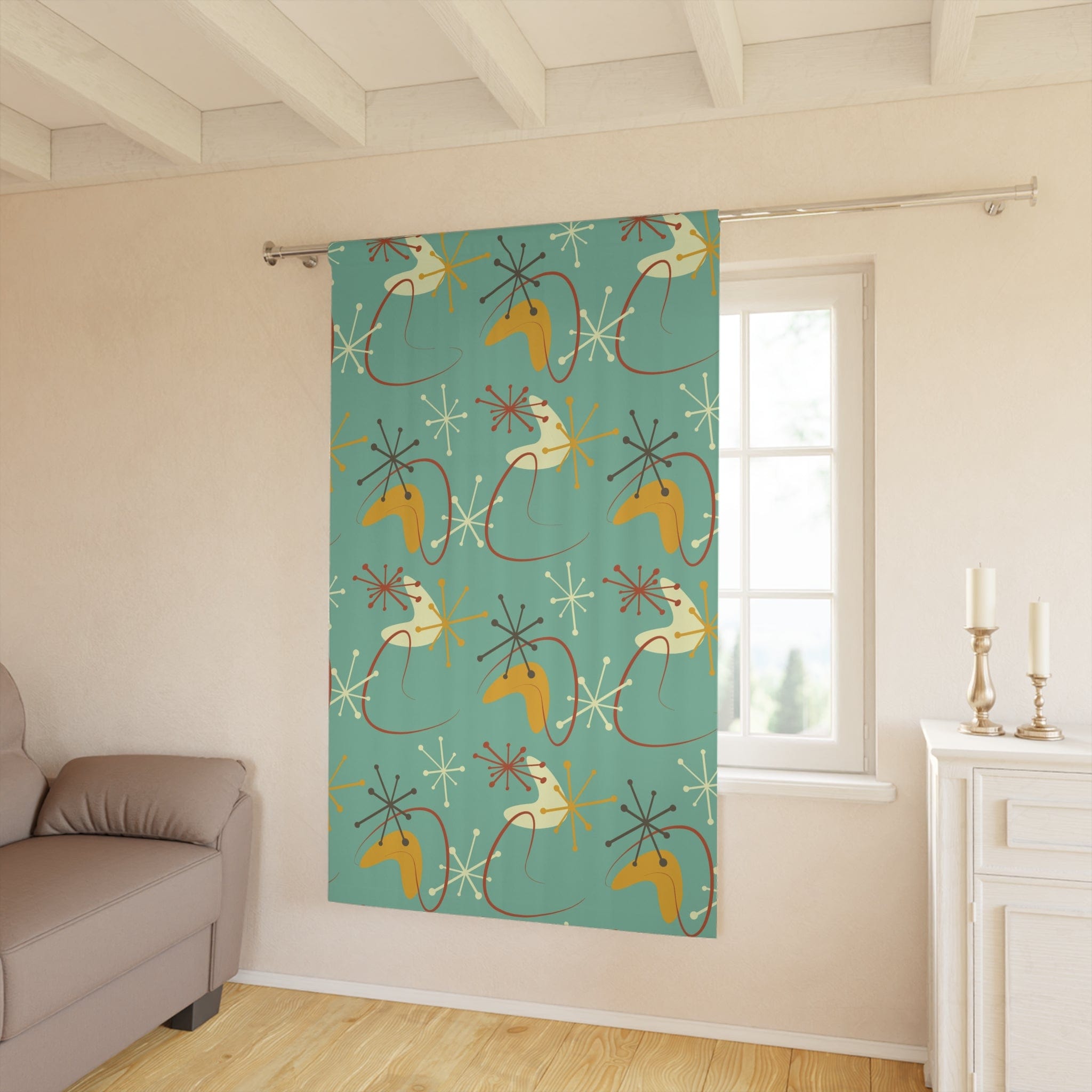 Kate McEnroe New York Blackout or Sheer Window Curtains In Mid Century Modern Atomic Retro 1950s BoomerangWindow CurtainsW30D - GRN - BMG - SH9