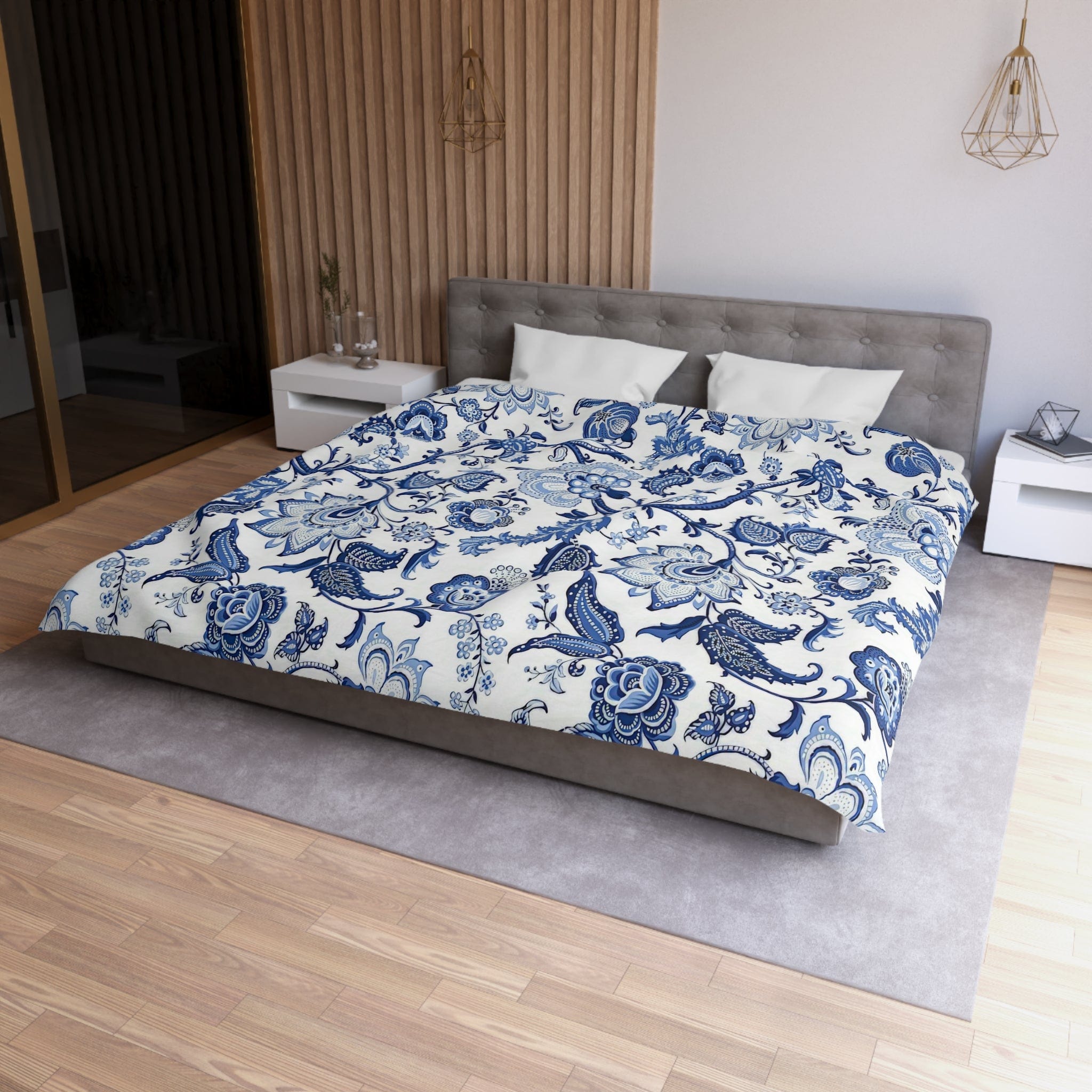 Kate McEnroe New York Blue and White Chinoiserie Jacobean Floral Microfiber Duvet Cover, Grandmillenial Bedroom DecorDuvet Covers46452080188717003003