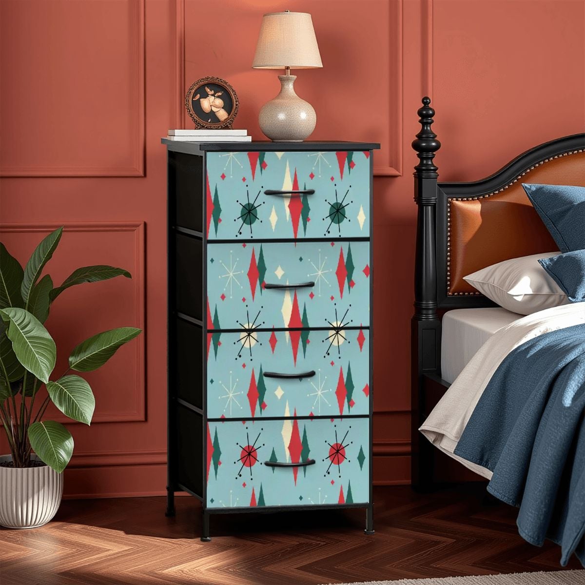 Kate McEnroe New York Blue Franciscan Starburst Mid Century Modern Retro 4 Drawer DresserDressersxC5Euz8cMm