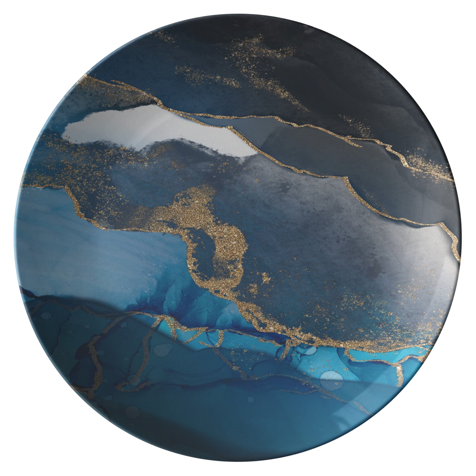 Kate McEnroe New York Blue Waves and Gold Speckles Marble Dinner PlatePlates9820SINGLE