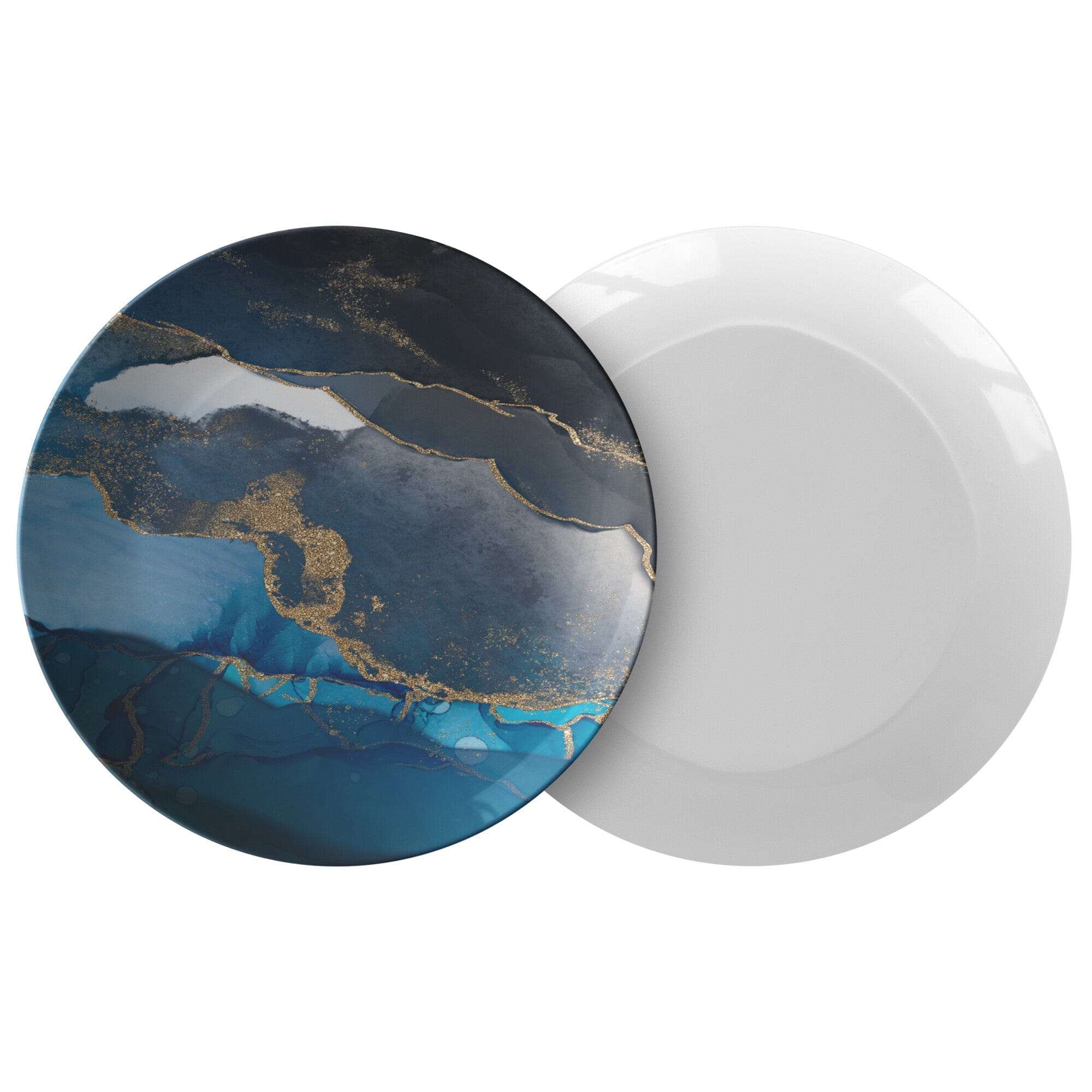 Kate McEnroe New York Blue Waves and Gold Speckles Marble Dinner PlatePlates9820SINGLE