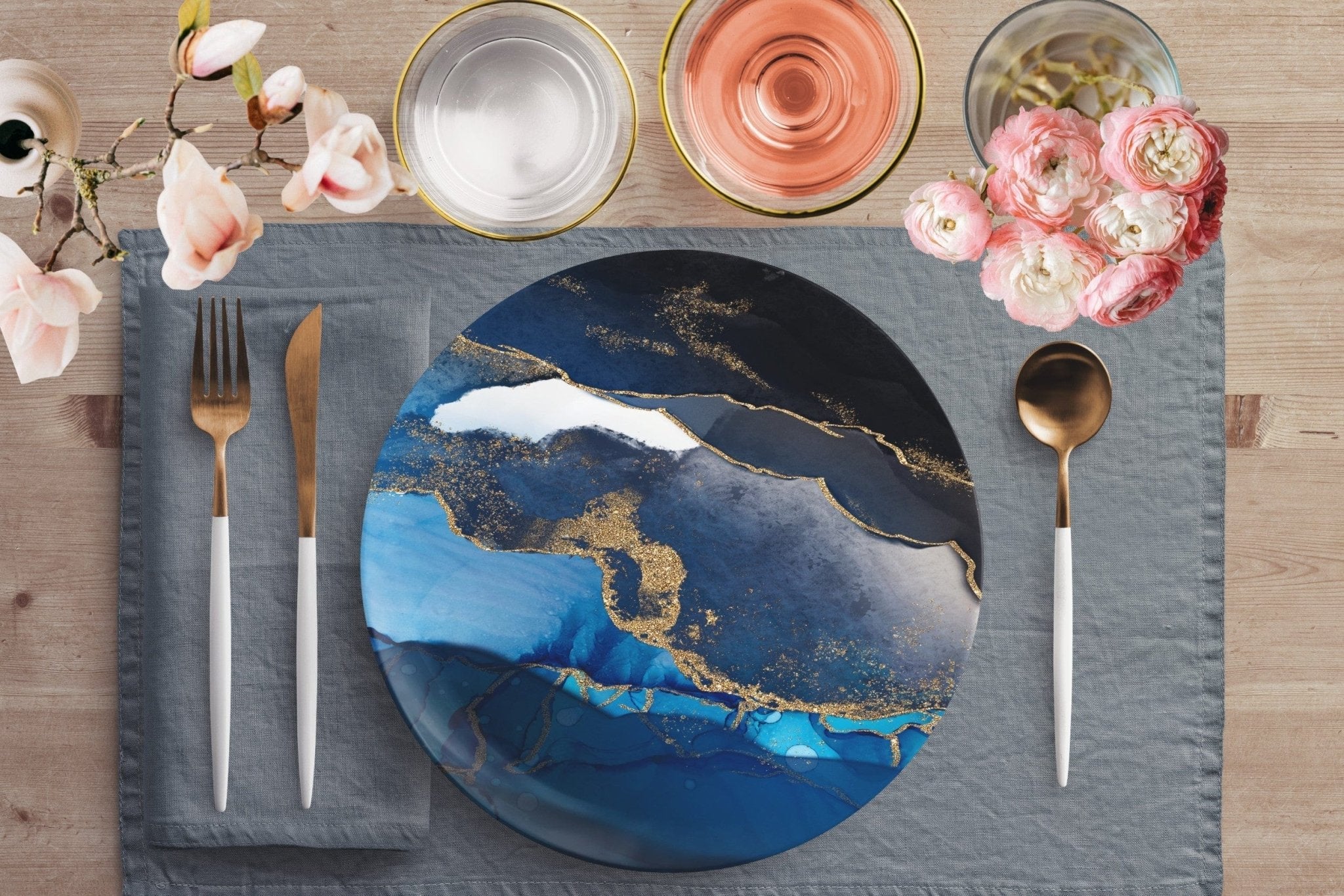 Kate McEnroe New York Blue Waves and Gold Speckles Marble Dinner PlatePlates9820SINGLE