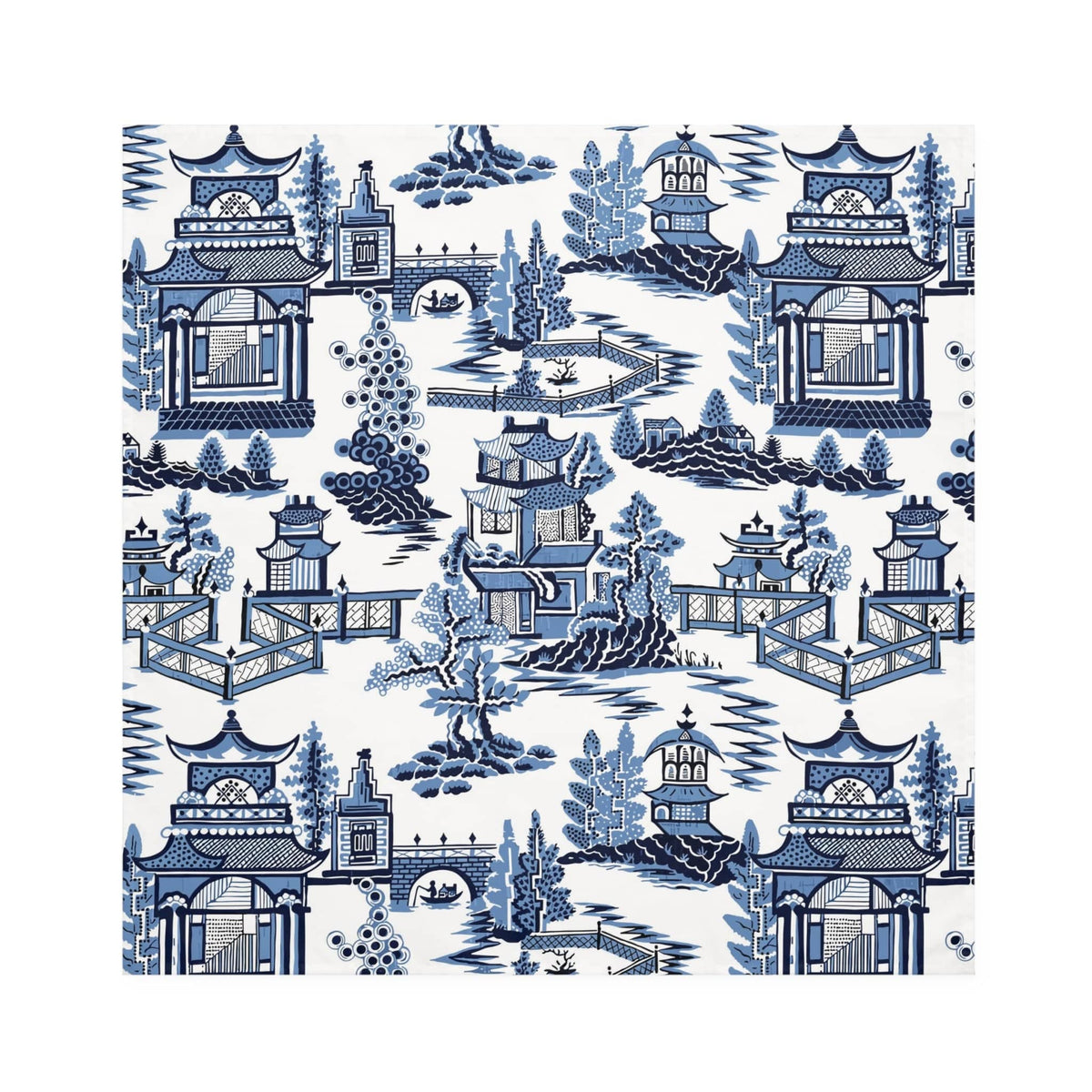 Kate McEnroe New York Blue Willow Pagoda Cloth Napkins, Set of 4, Traditional Blue White Asian Scene Dining Table DecorNapkins28688040369189658596