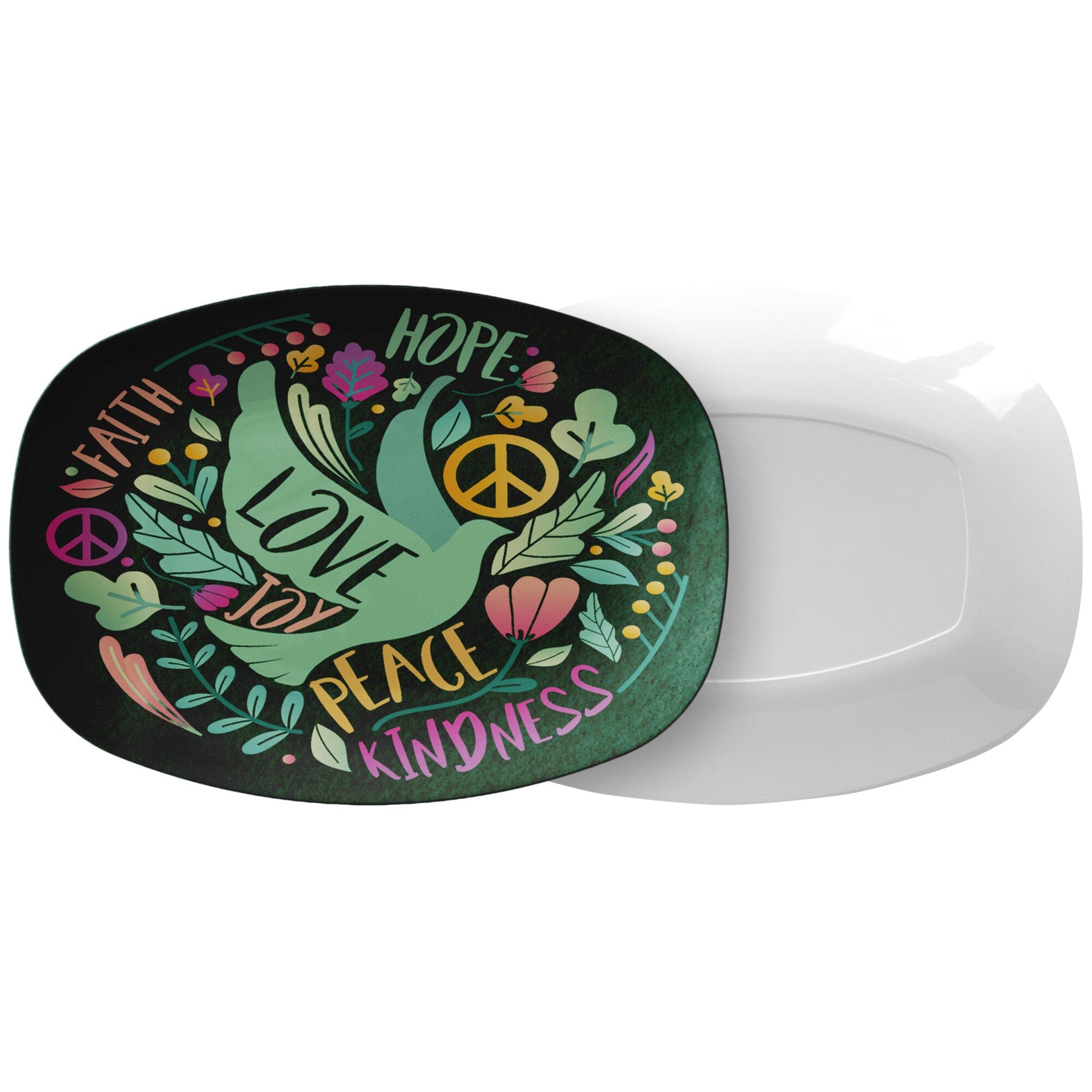 Kate McEnroe New York Boho Floral Serving Platter, Peace Hope Faith Kindness Love Joy Decorative PlatterServing PlattersTHE - FLO - GRE - 59