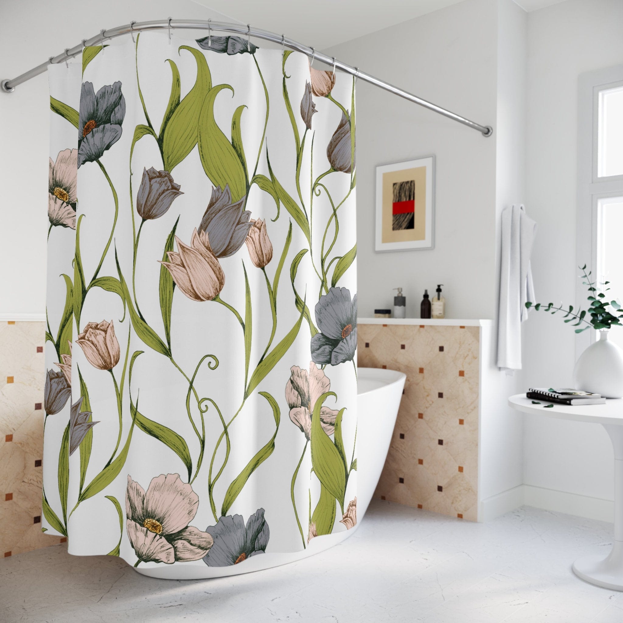 Kate McEnroe New York Boho Floral Shower Curtains, Bohemian Vintage Botanical Bathroom Curtains, Vintage Wildflowers Bath Decor, Waterproof Fabric Shower CurtainShower CurtainsS40 - BOT - WIL - 7X7G