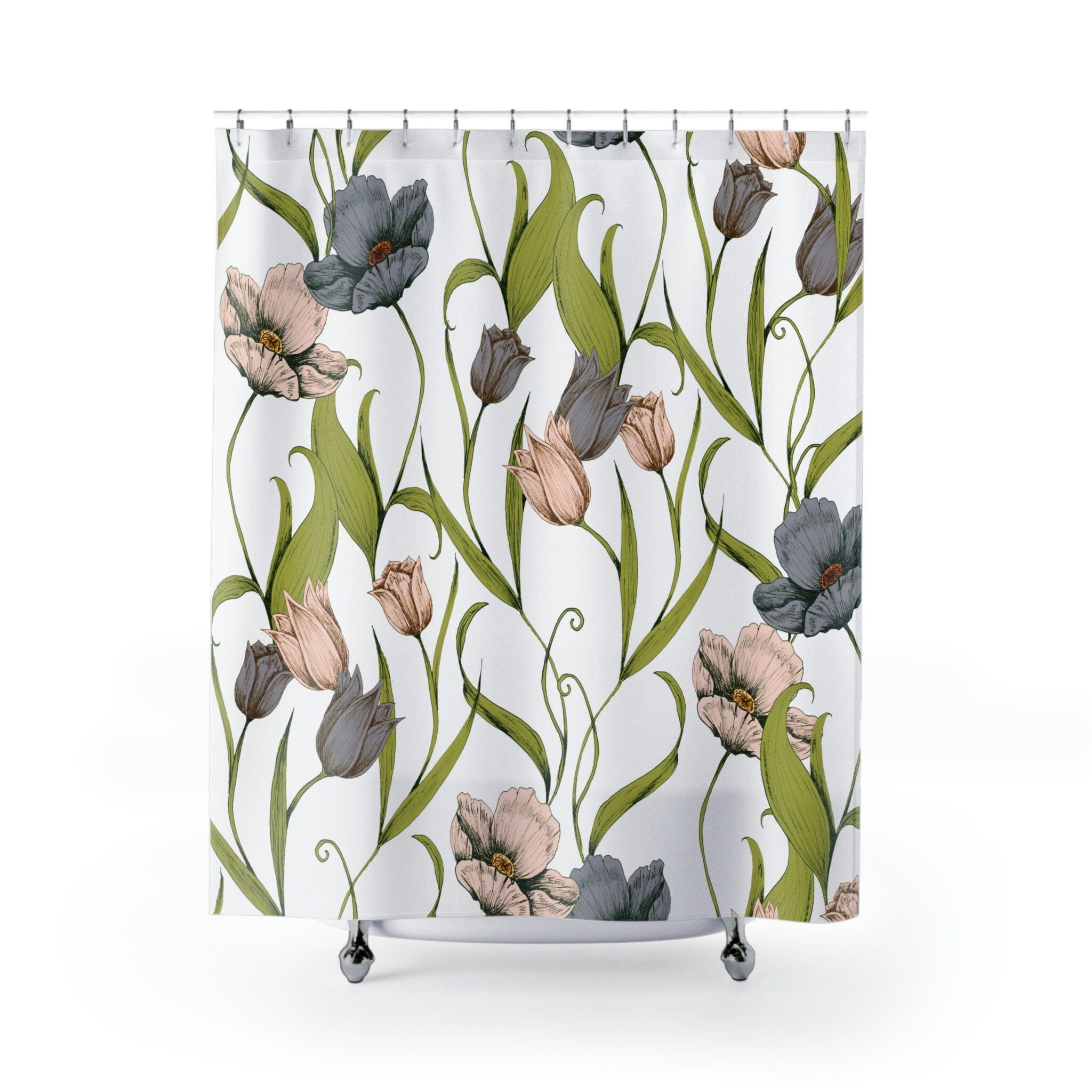 Kate McEnroe New York Boho Floral Shower Curtains, Bohemian Vintage Botanical Bathroom Curtains, Vintage Wildflowers Bath Decor, Waterproof Fabric Shower CurtainShower CurtainsS40 - BOT - WIL - 7X7G