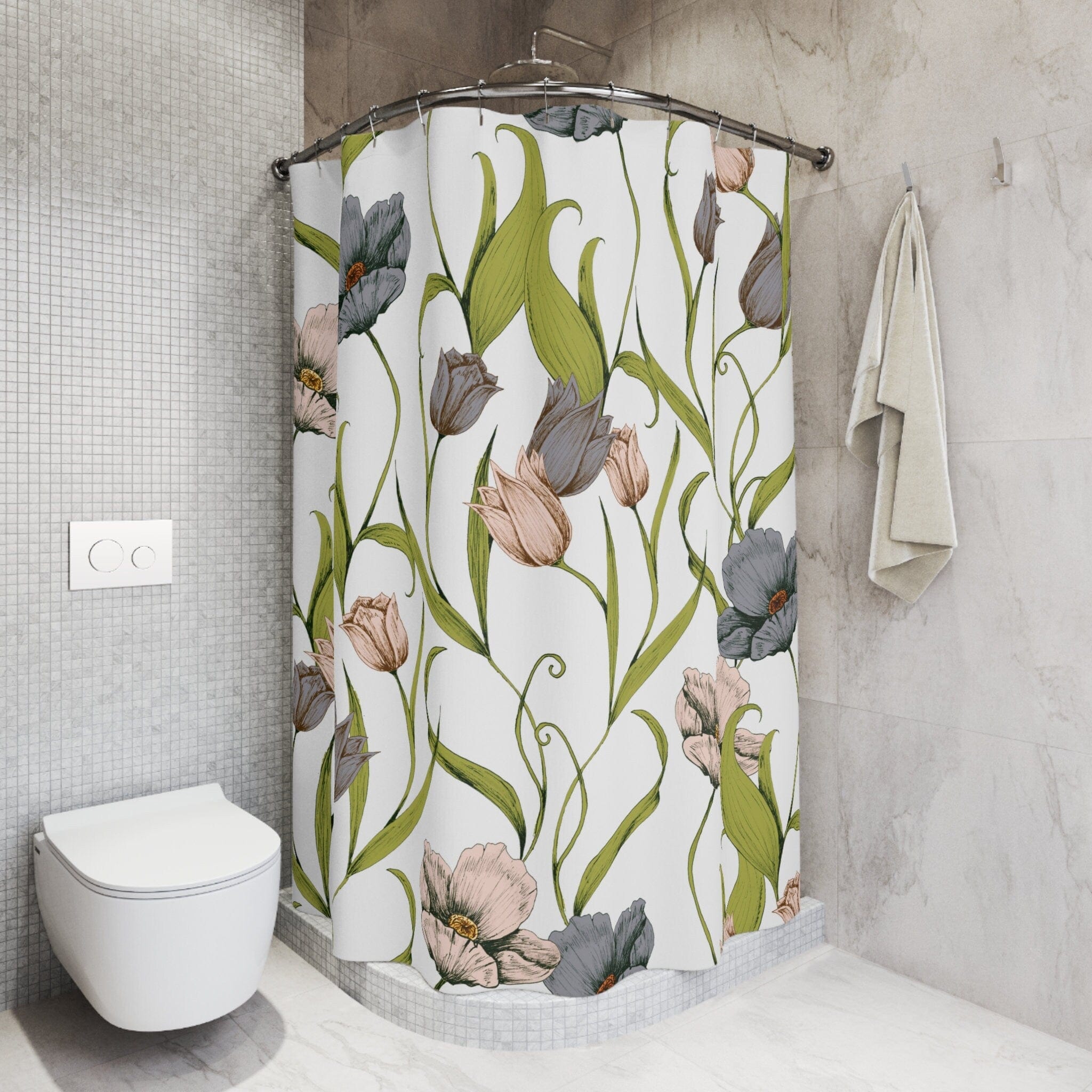 Kate McEnroe New York Boho Floral Shower Curtains, Bohemian Vintage Botanical Bathroom Curtains, Vintage Wildflowers Bath Decor, Waterproof Fabric Shower CurtainShower CurtainsS40 - BOT - WIL - 7X7G