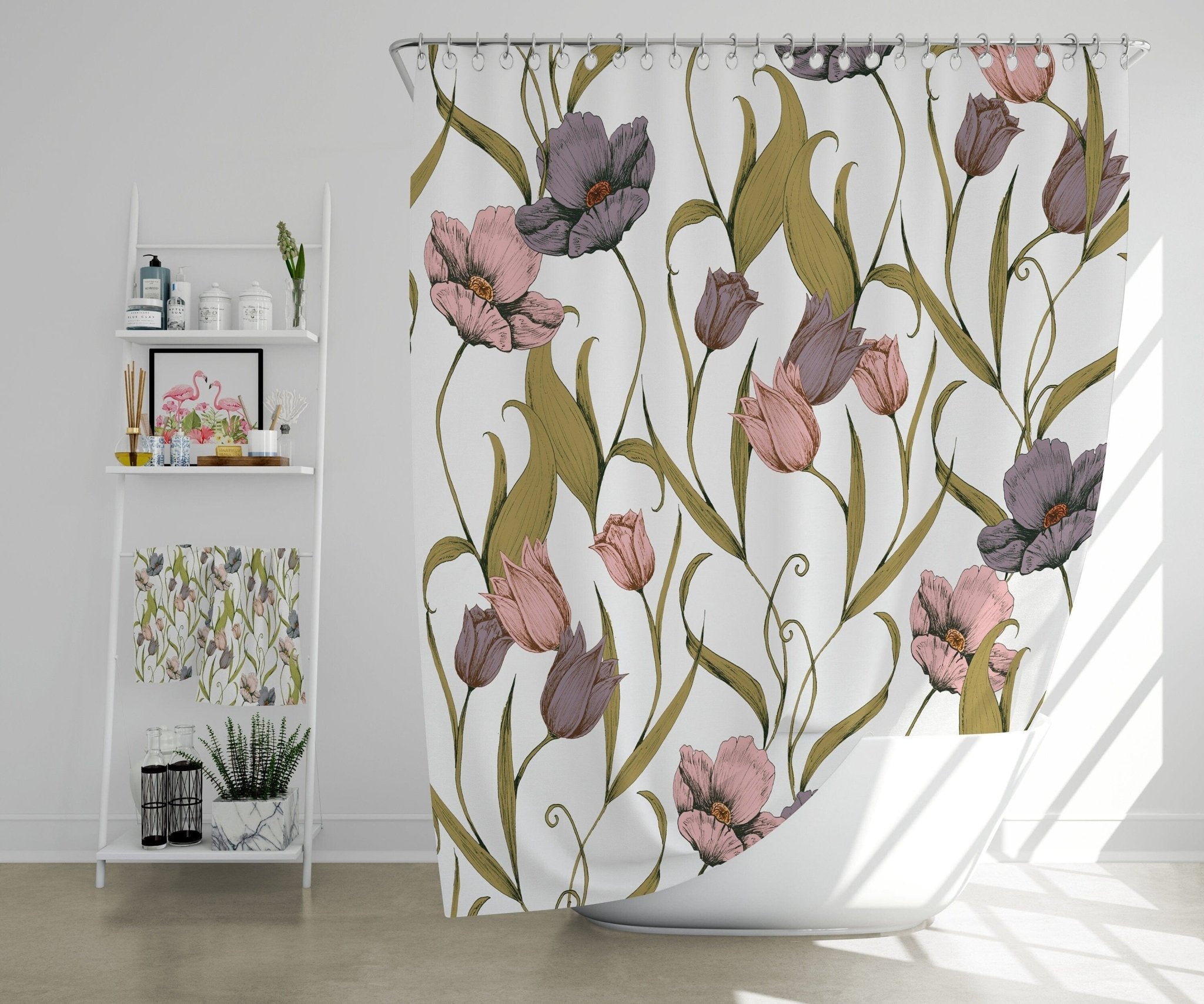 Kate McEnroe New York Boho Floral Shower Curtains, Bohemian Vintage Botanical Bathroom Curtains, Vintage Wildflowers Bath Decor, Waterproof Fabric Shower CurtainShower CurtainsS40 - BOT - WIL - 7X7G