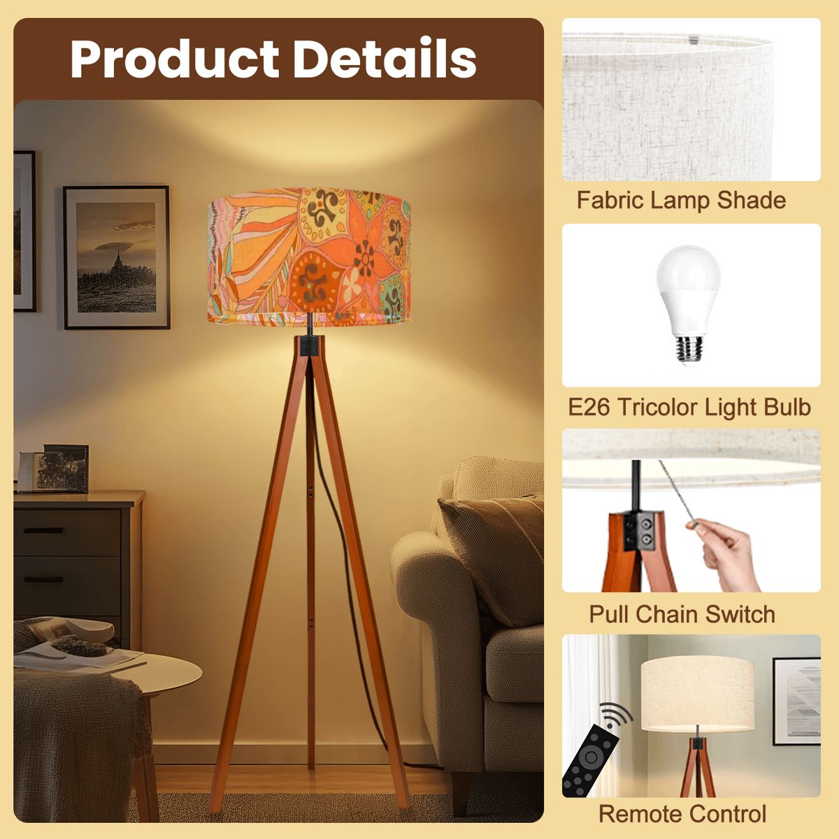 Kate McEnroe New York Boho Psychedelic Retro Floral Tripod Floor LampTripod Floor LampsMJfAudxHyG